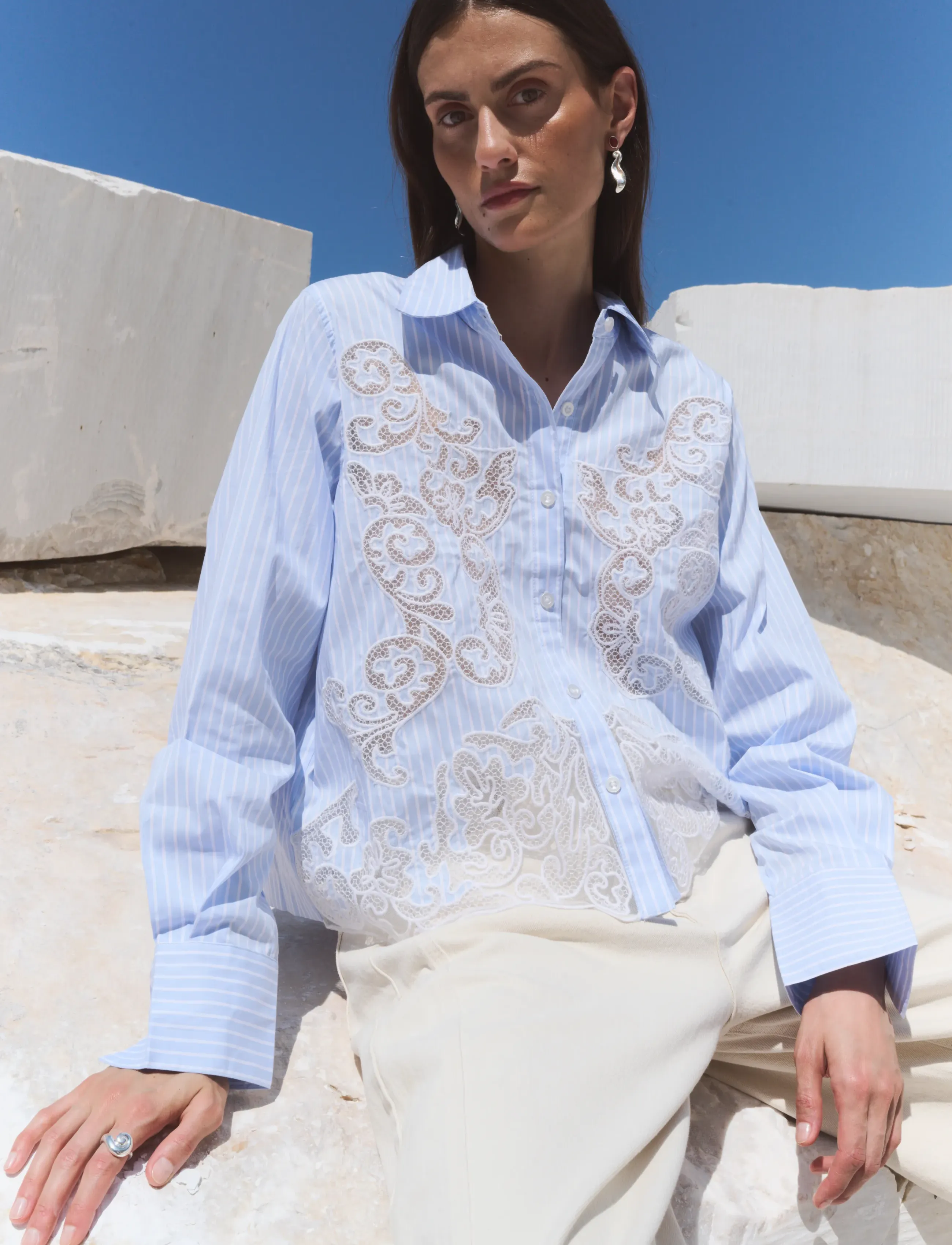 Levete Room LR-PIPPIN - Long-sleeved shirts - 6262C - HEATHER COMBI / blue