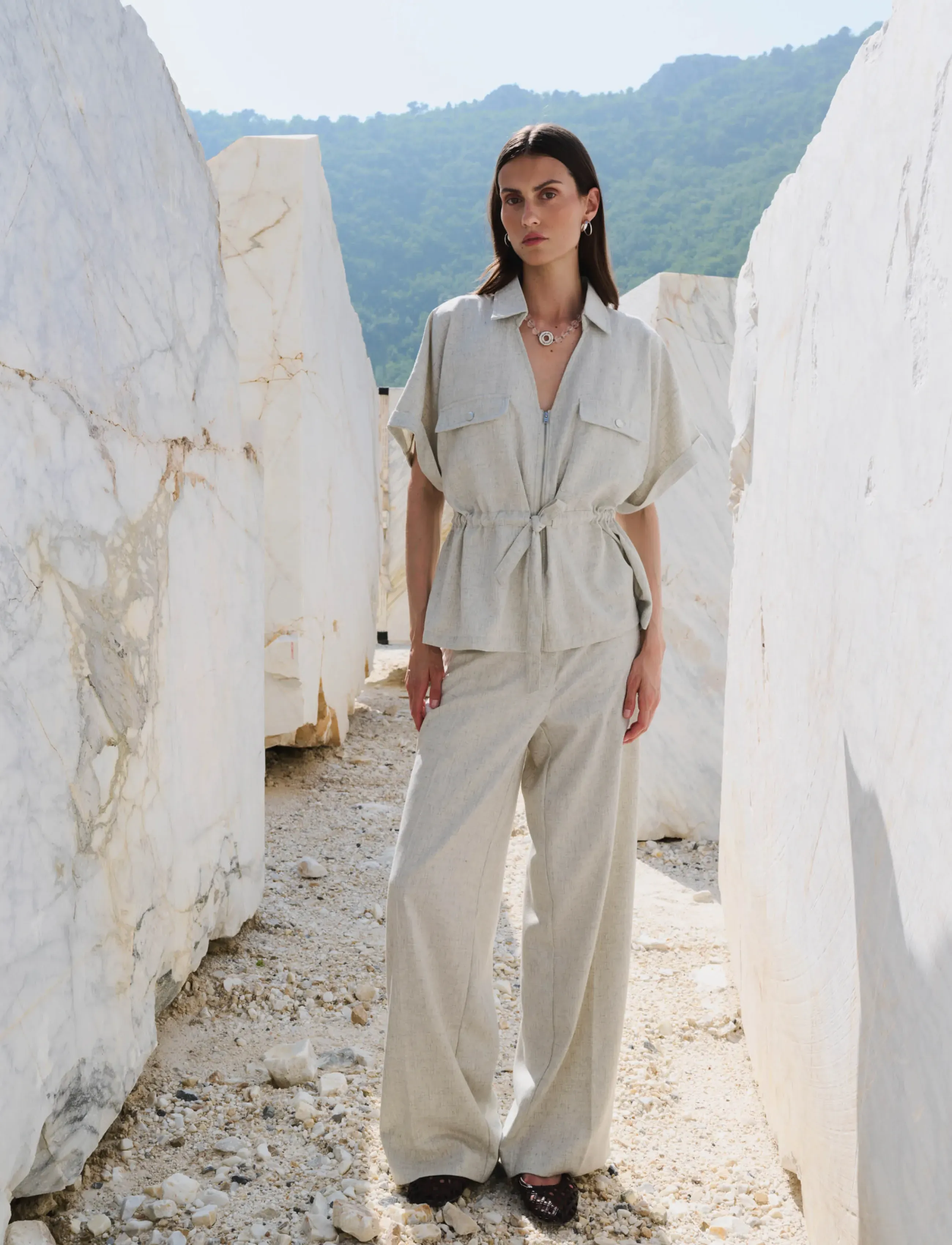 Levete Room LR-PORTER - Püksid - 1195C - ISLAND FOSSIL COMBI / cream