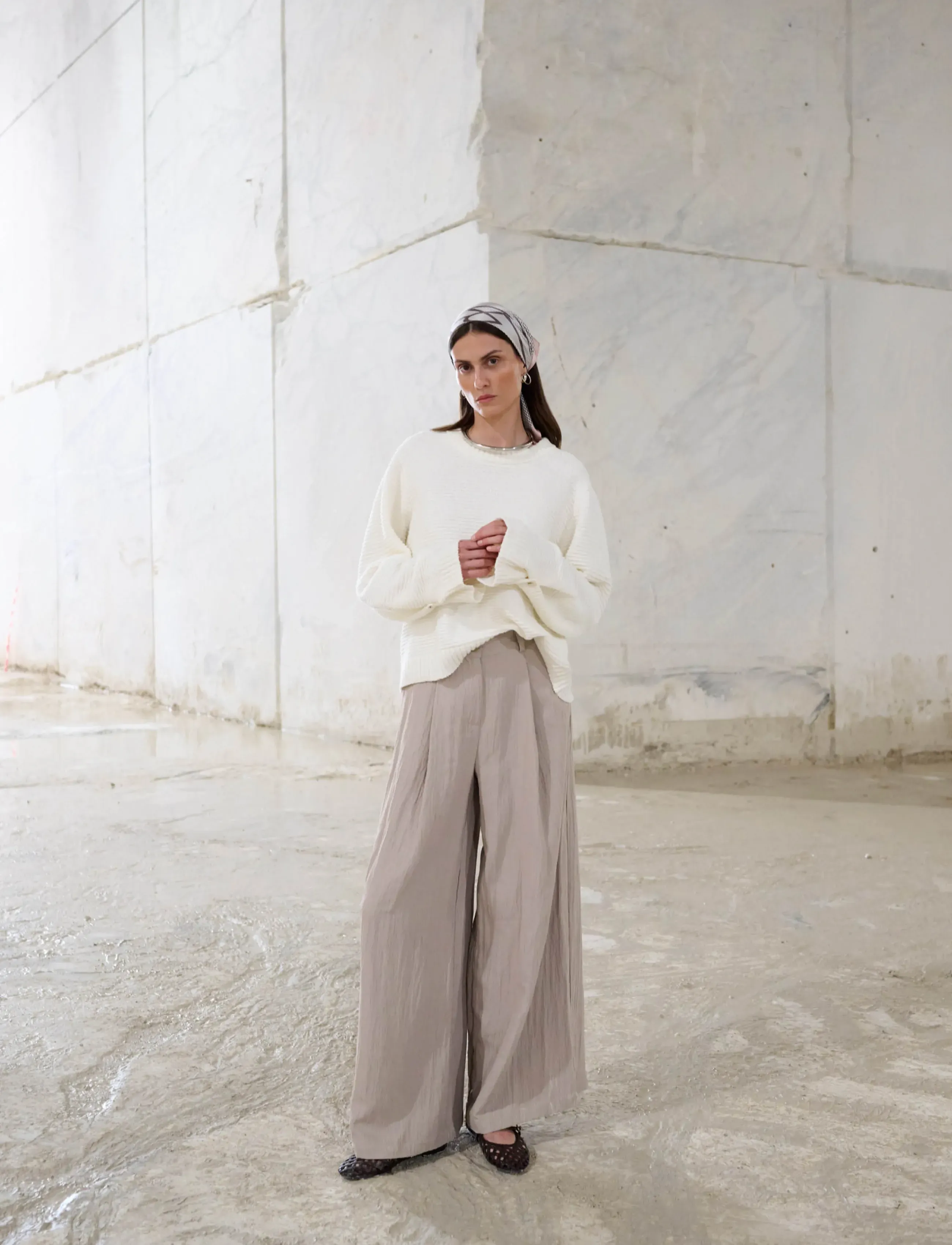 Levete Room LR-POLKA - Pantalons larges - 1195 - ISLAND FOSSIL / beige