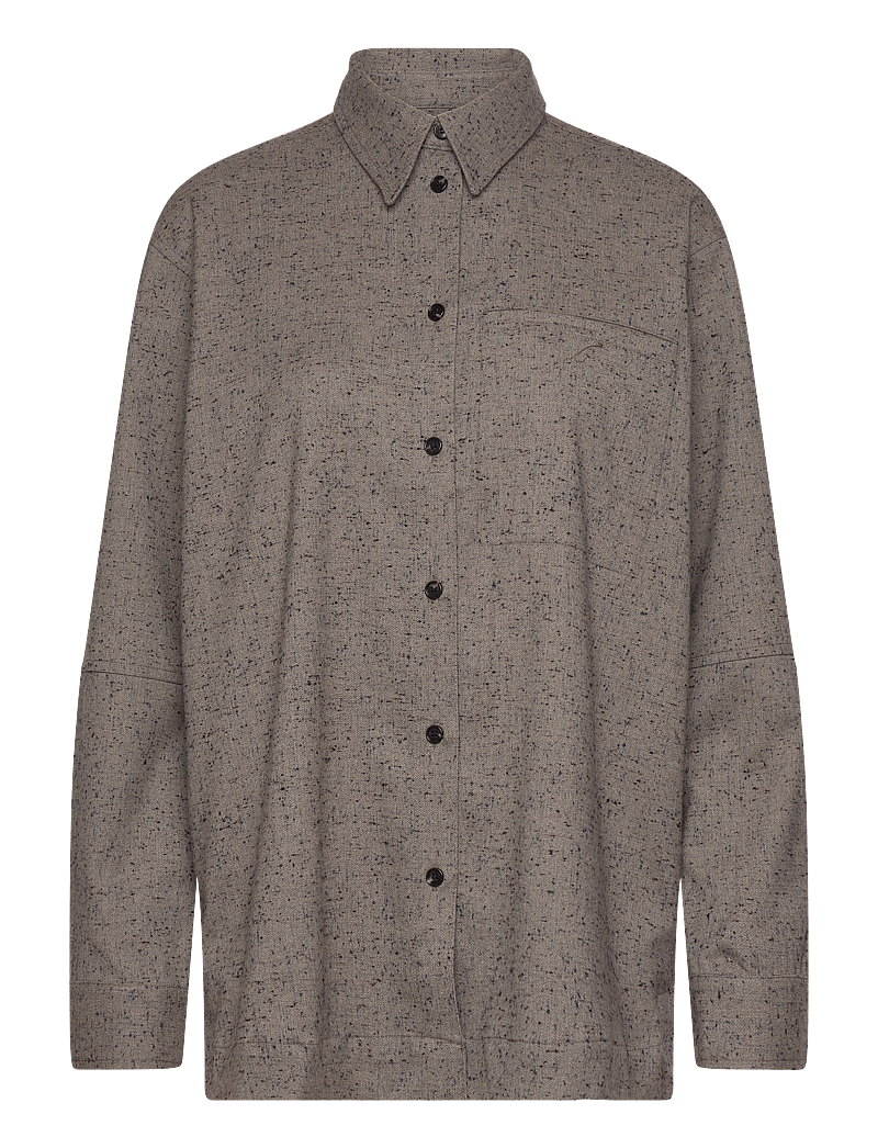 Levete Room - LR-IDRIS - långärmade skjortor - taupe gray melange - 0