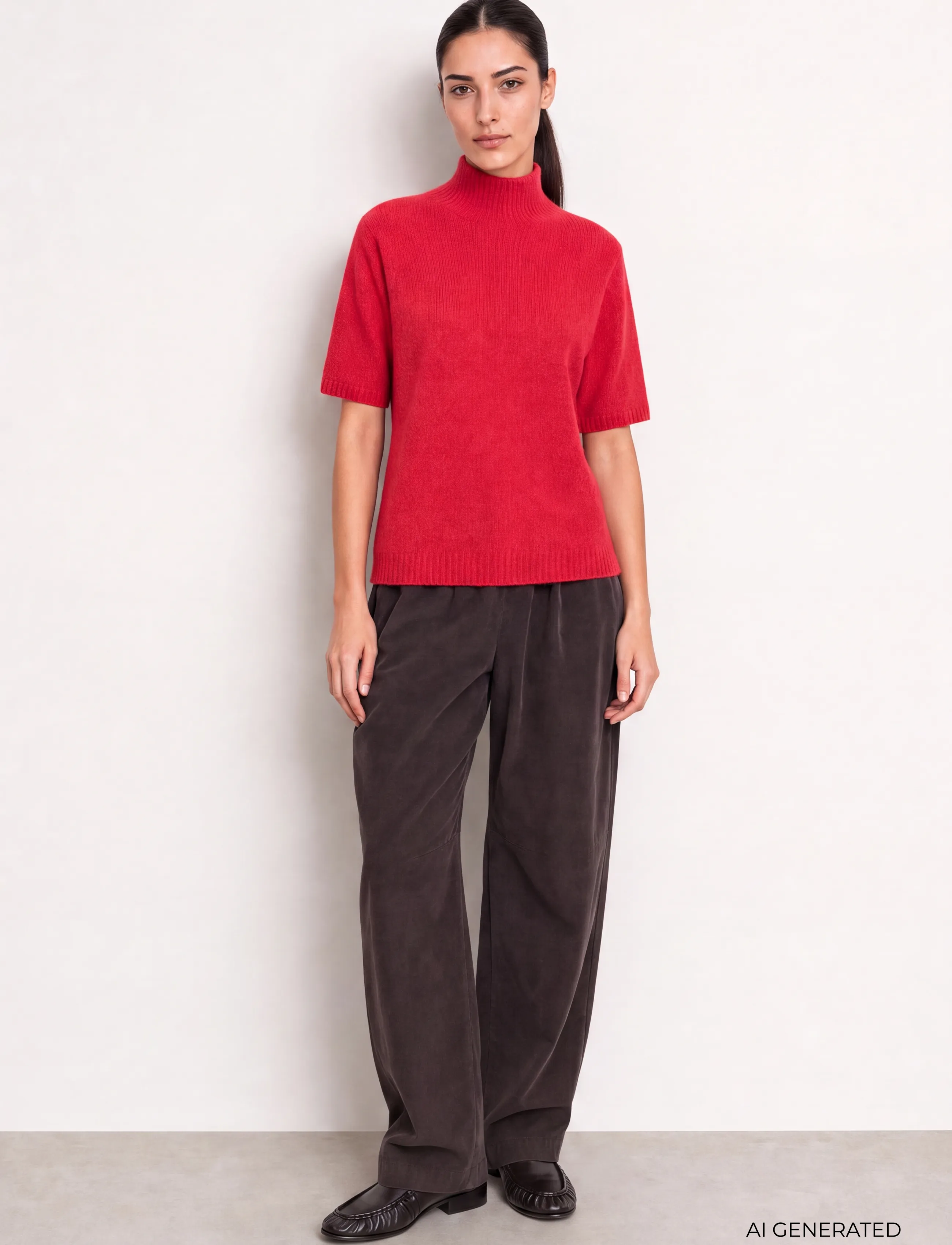 Levete Room Lr-Noreen, Damen, Kurzarm Rollkragenpullover, Rot, Gr.S