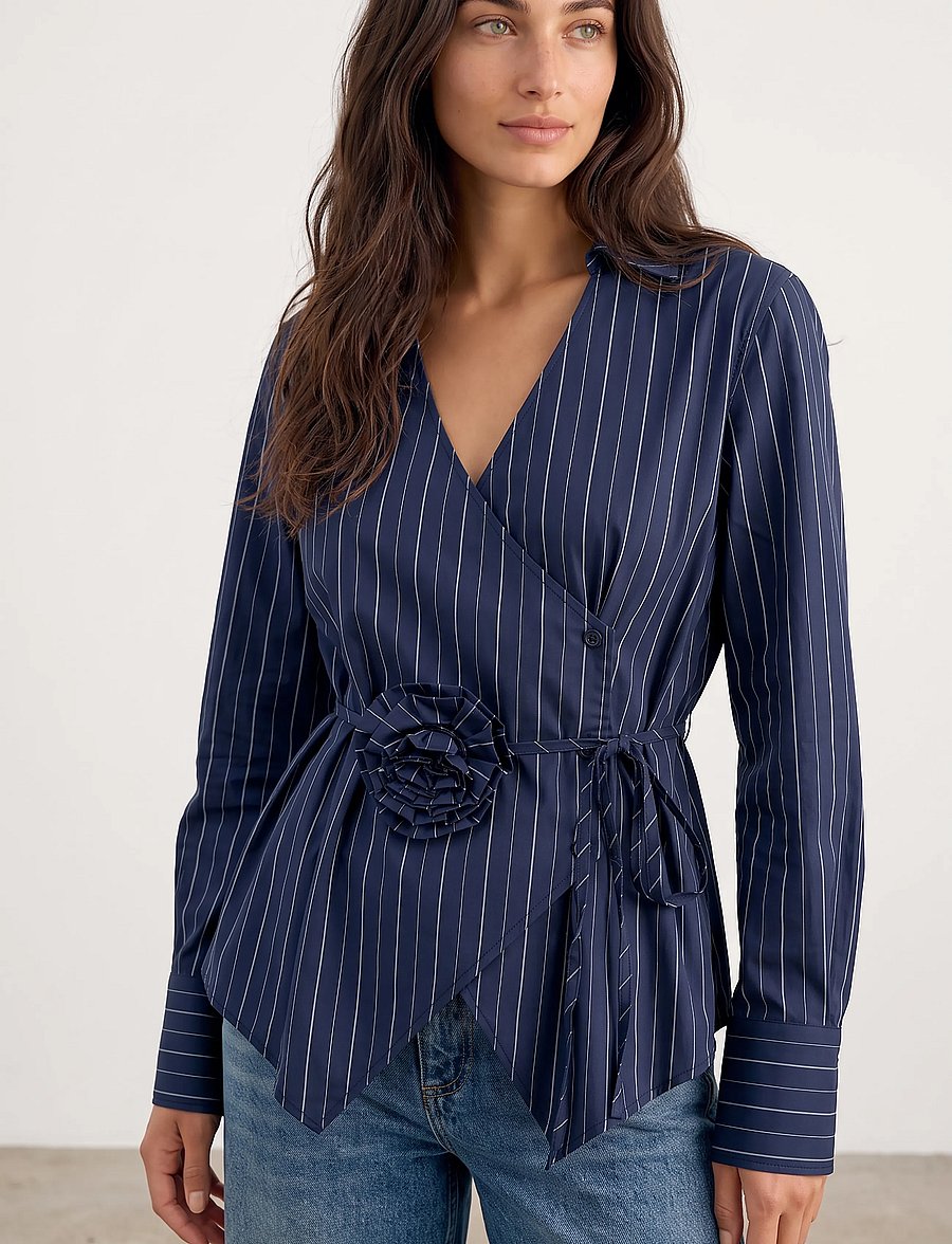 Levete Room - LR-TEO - long sleeved blouses - 6995 dark navy combi - 0