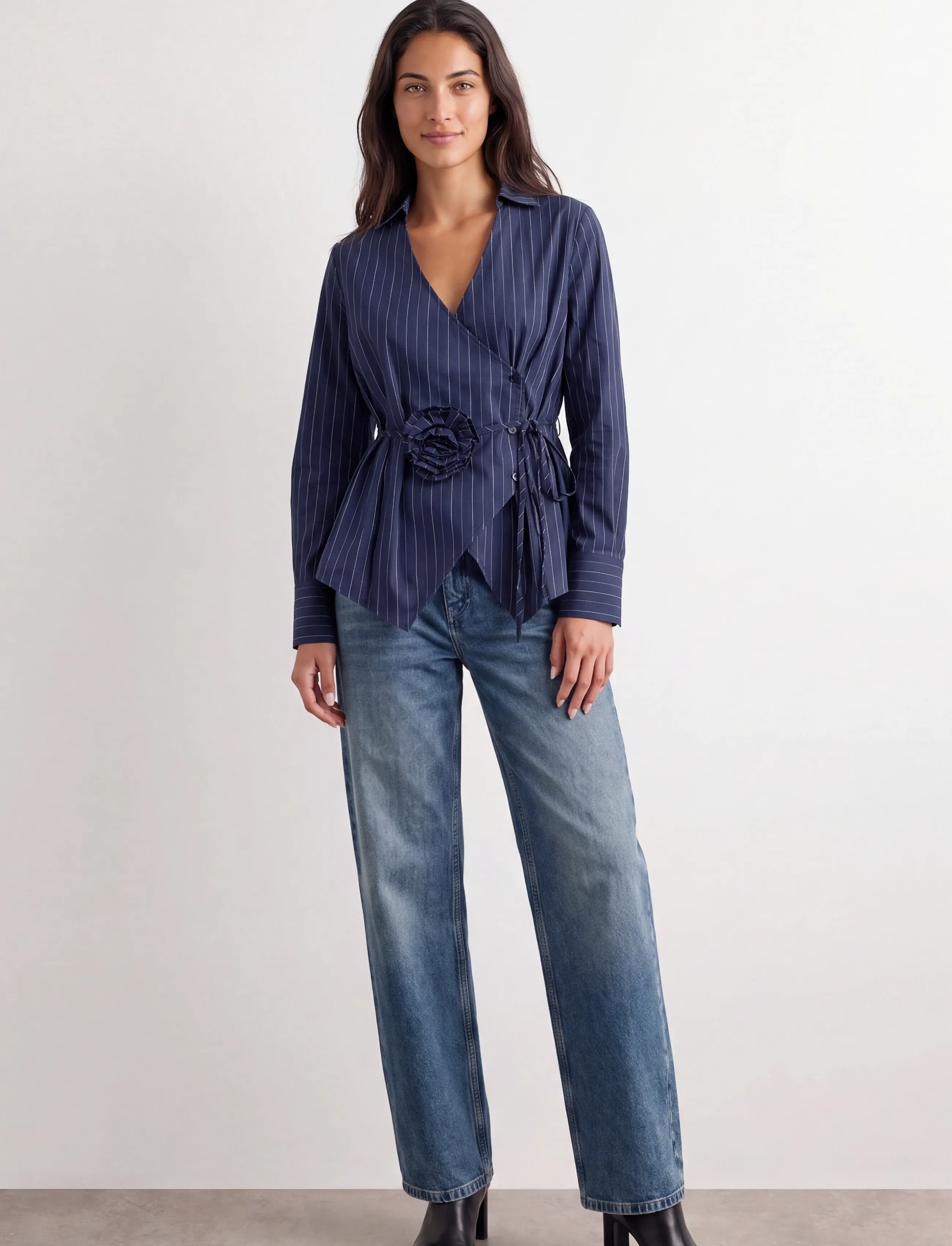 Levete Room - LR-TEO - long sleeved blouses - 6995 dark navy combi - 3