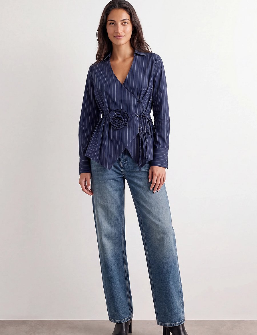 Levete Room - LR-TEO - long sleeved blouses - 6995 dark navy combi - 3