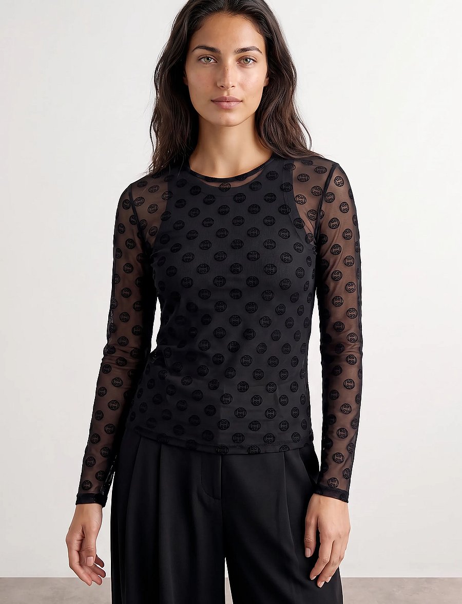 Levete Room - LR-TELA AOP - långärmade toppar - 9999 black combi - 0