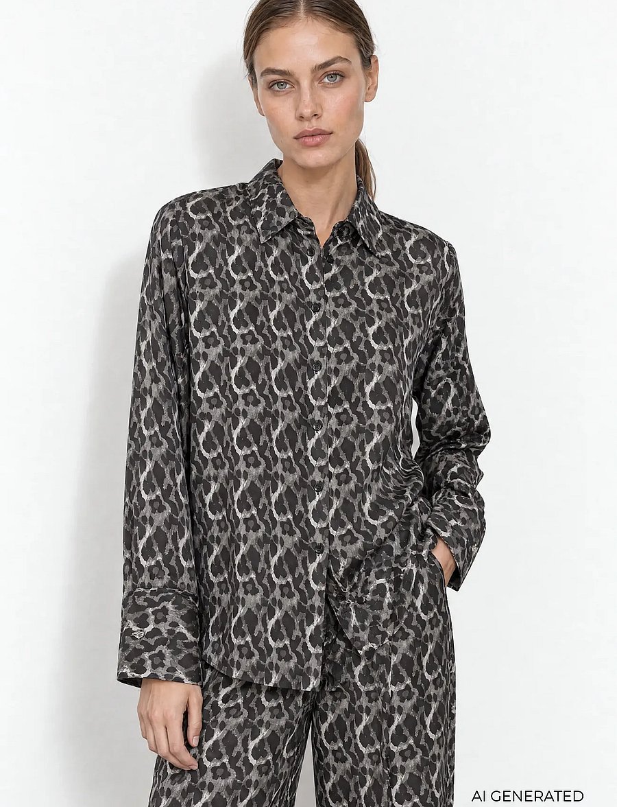 Levete Room - LR-ULANI - long-sleeved shirts - 9480c volcanic ash combi - 0