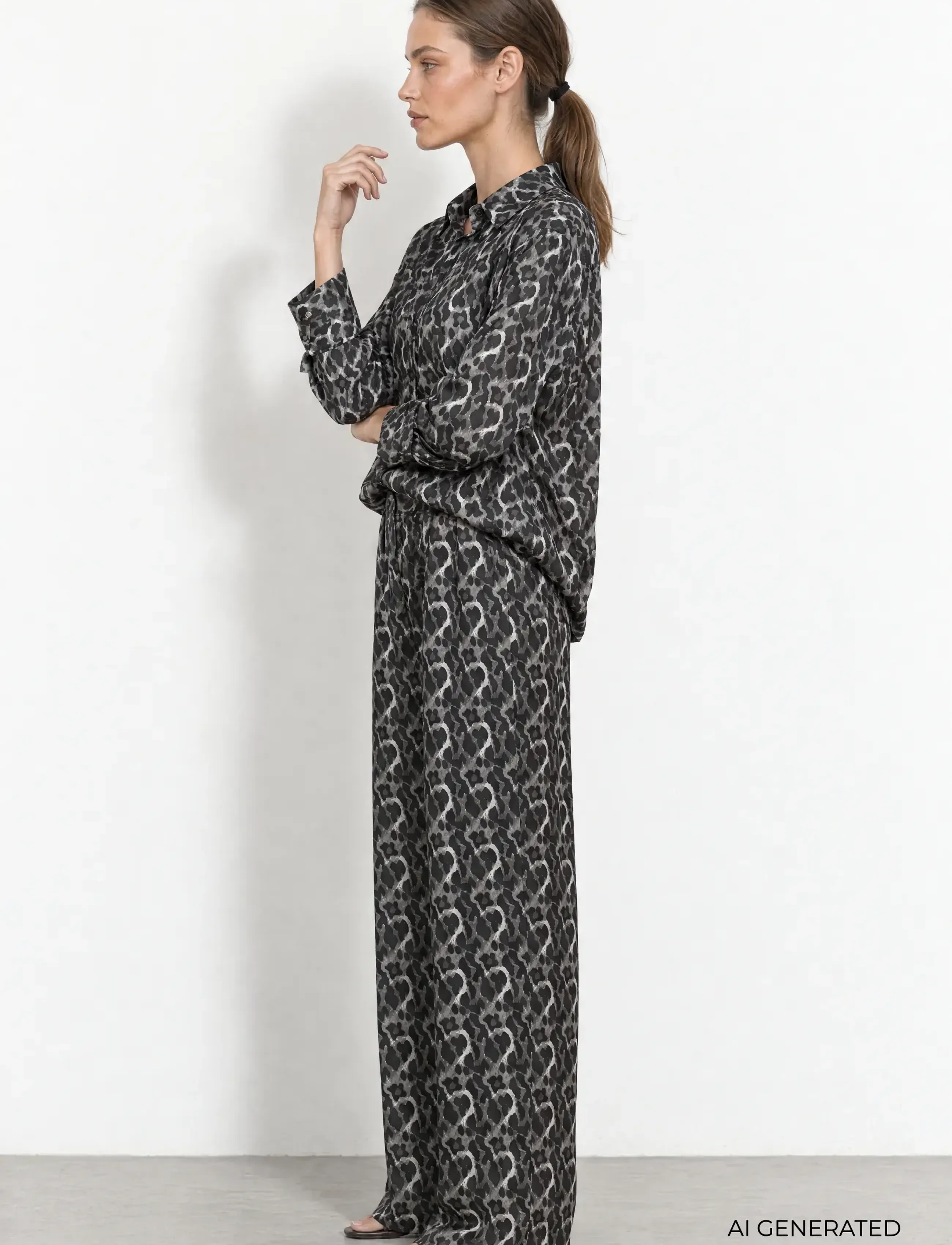 Levete Room - LR-ULANI - wide leg trousers - 9480c volcanic ash combi - 3