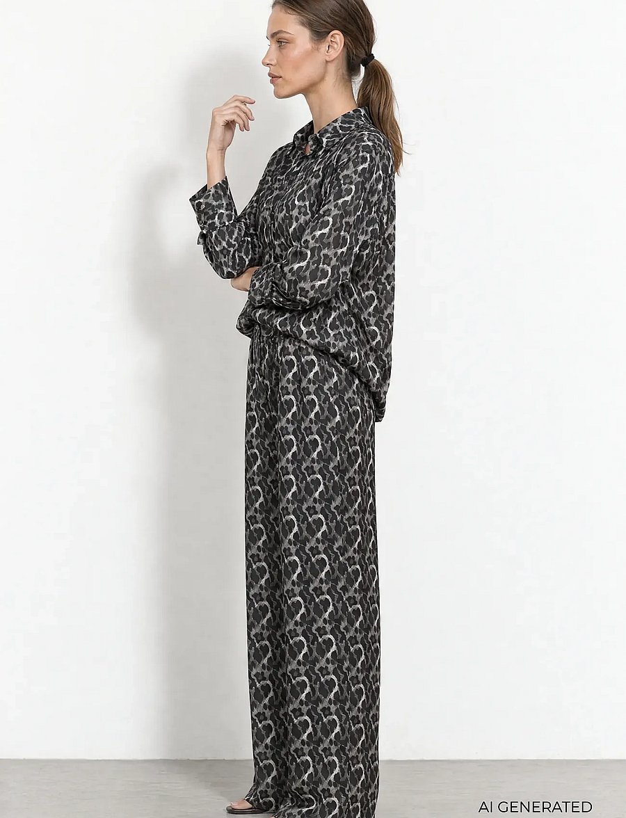 Levete Room - LR-ULANI - wide leg trousers - 9480c volcanic ash combi - 3