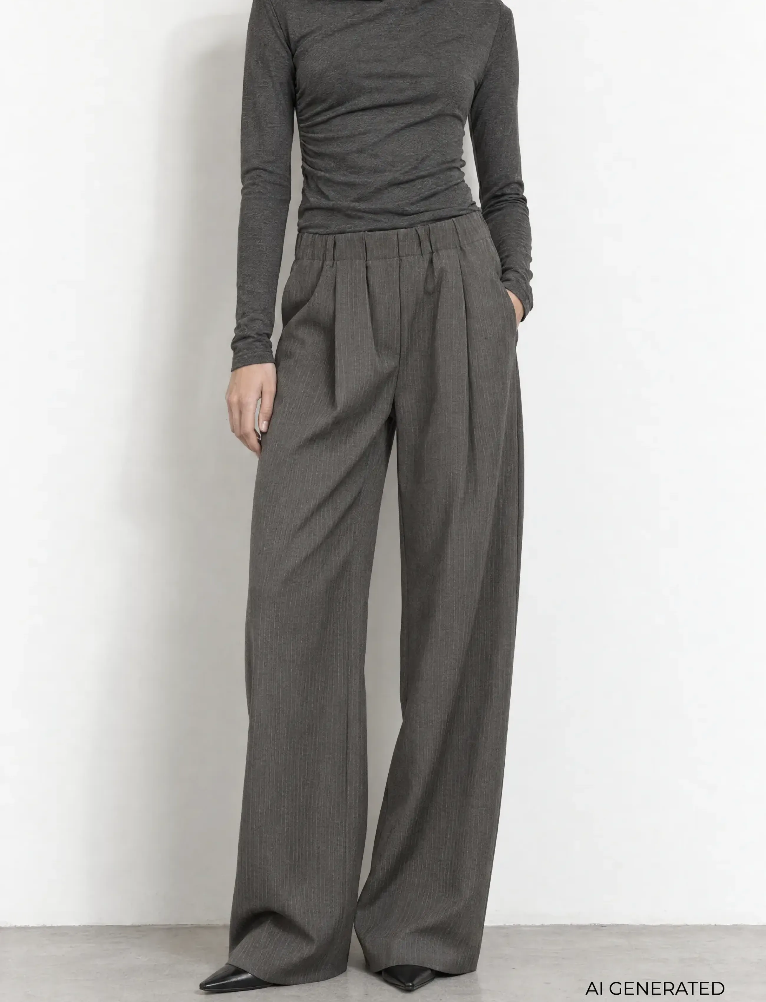 Levete Room - LR-UNITY - bukser med brede ben - 99906c - dark grey mel. combi - 3