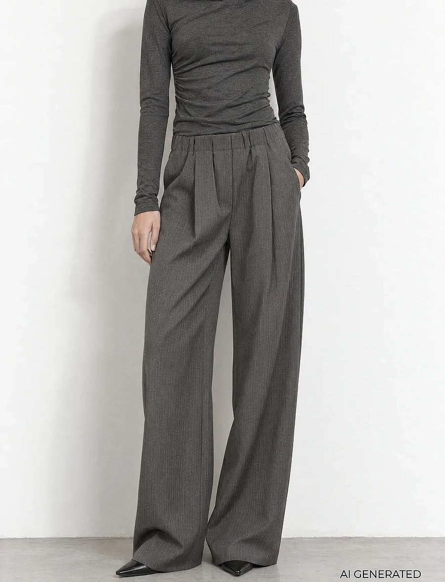 Levete Room - LR-UNITY - bukser med brede ben - 99906c - dark grey mel. combi - 3