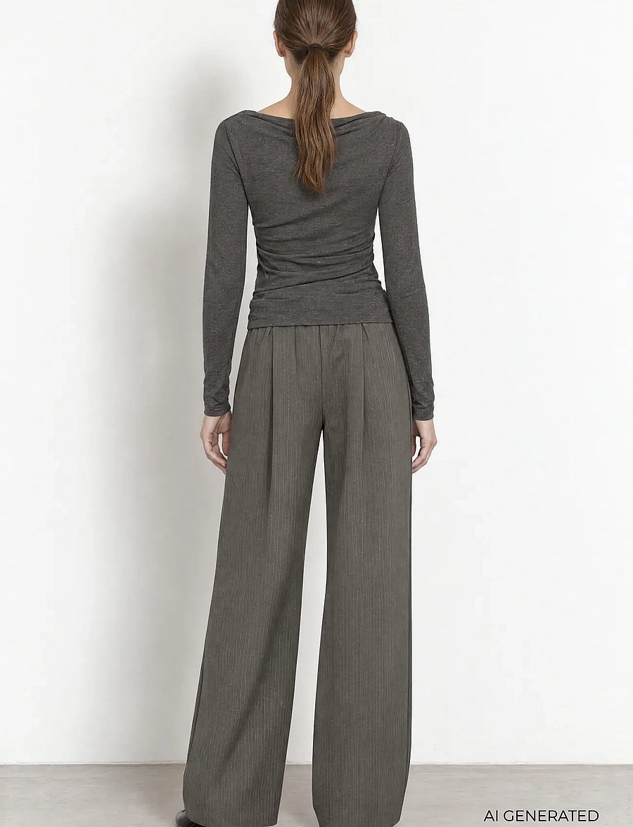 Levete Room - LR-UNITY - bukser med brede ben - 99906c - dark grey mel. combi - 4