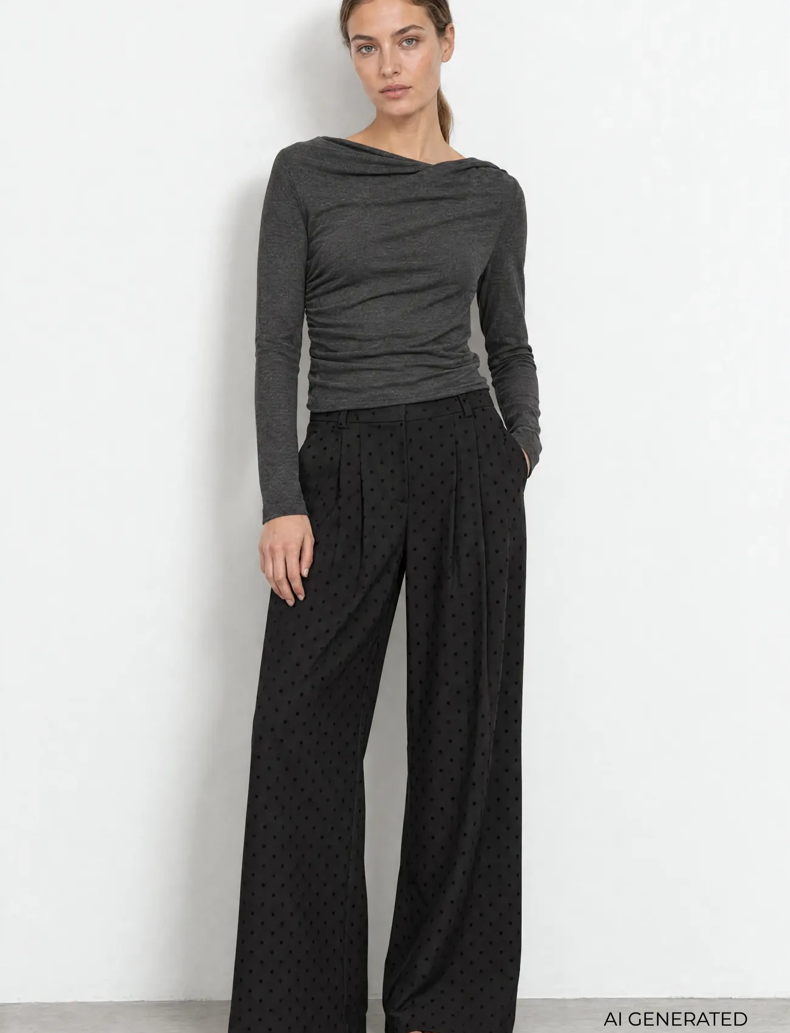 Levete Room Lr-Ursula, Damen, Gepunktete Weite Hose, Schwarz, Gr.36
