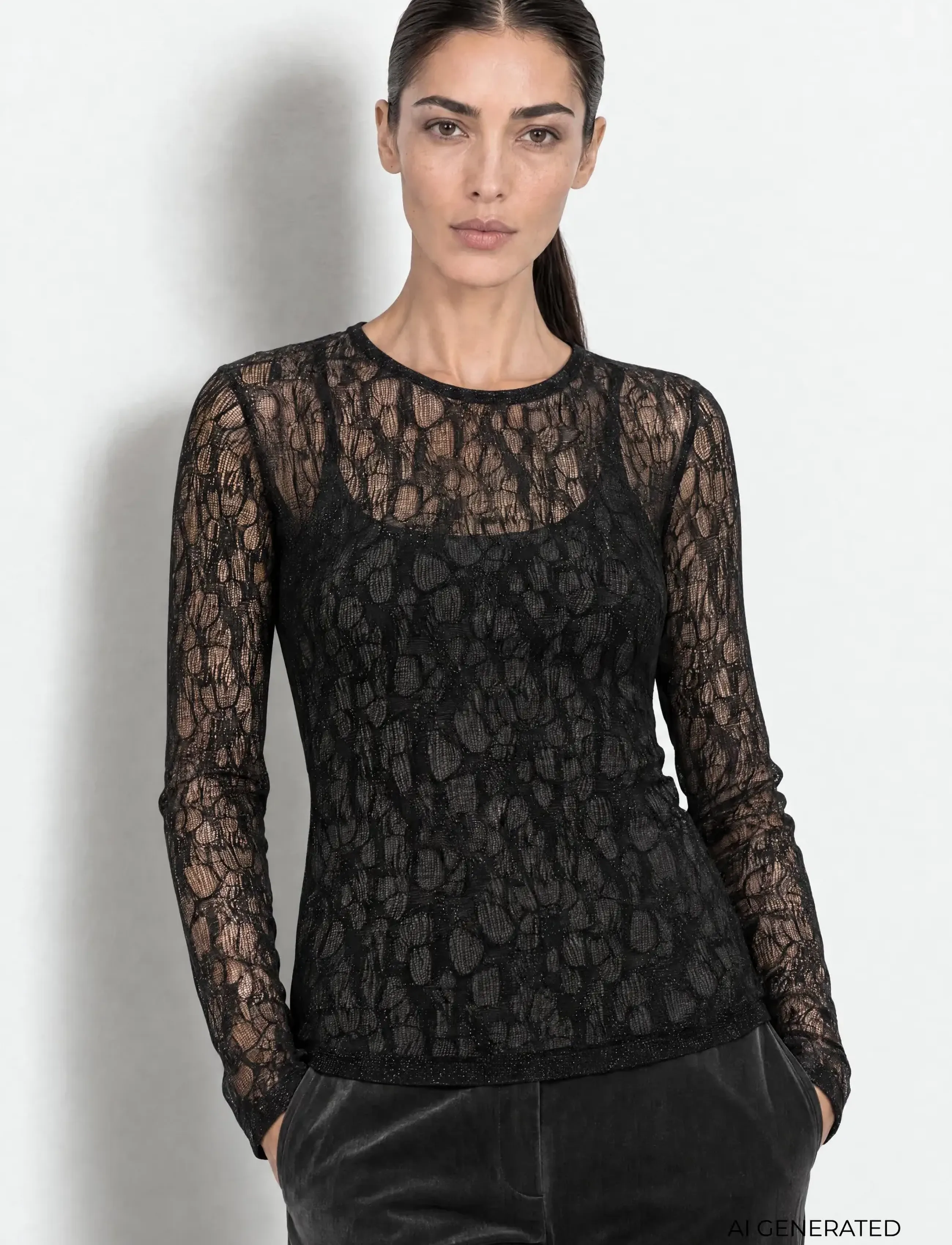 Levete Room - LR-URINA - long sleeved blouses - 9999 black combi - 0