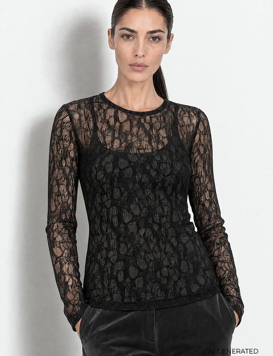 Levete Room - LR-URINA - long sleeved blouses - 9999 black combi - 0