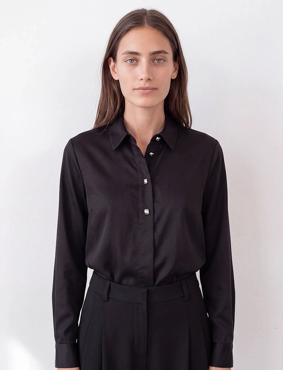 Levete Room - LR-ISLA SOLID - long-sleeved shirts - 9999 black - 0