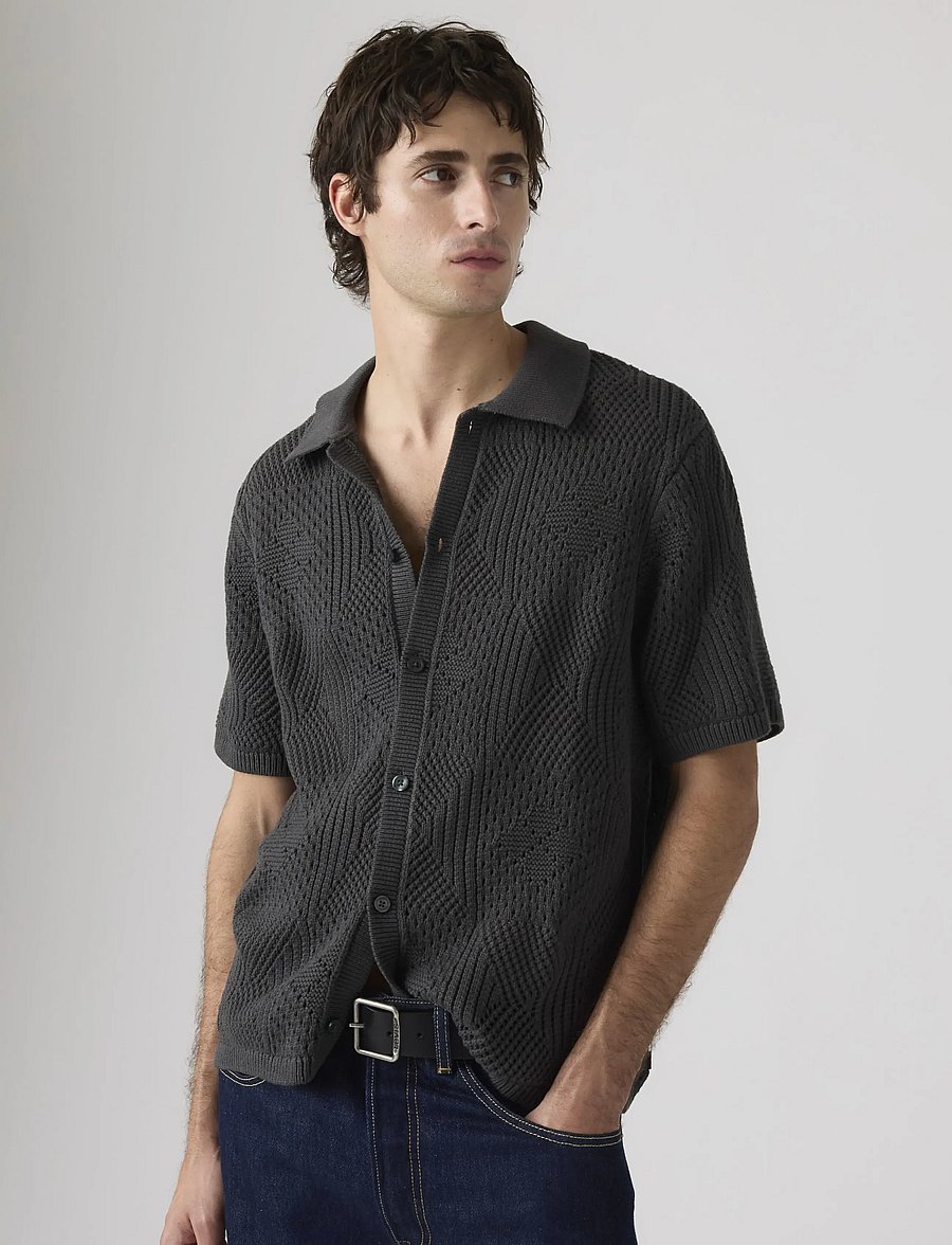 Levi's® - SWEATER CAMP SHIRT DARK PHANTO - gestrickte polohemden - blacks - 0