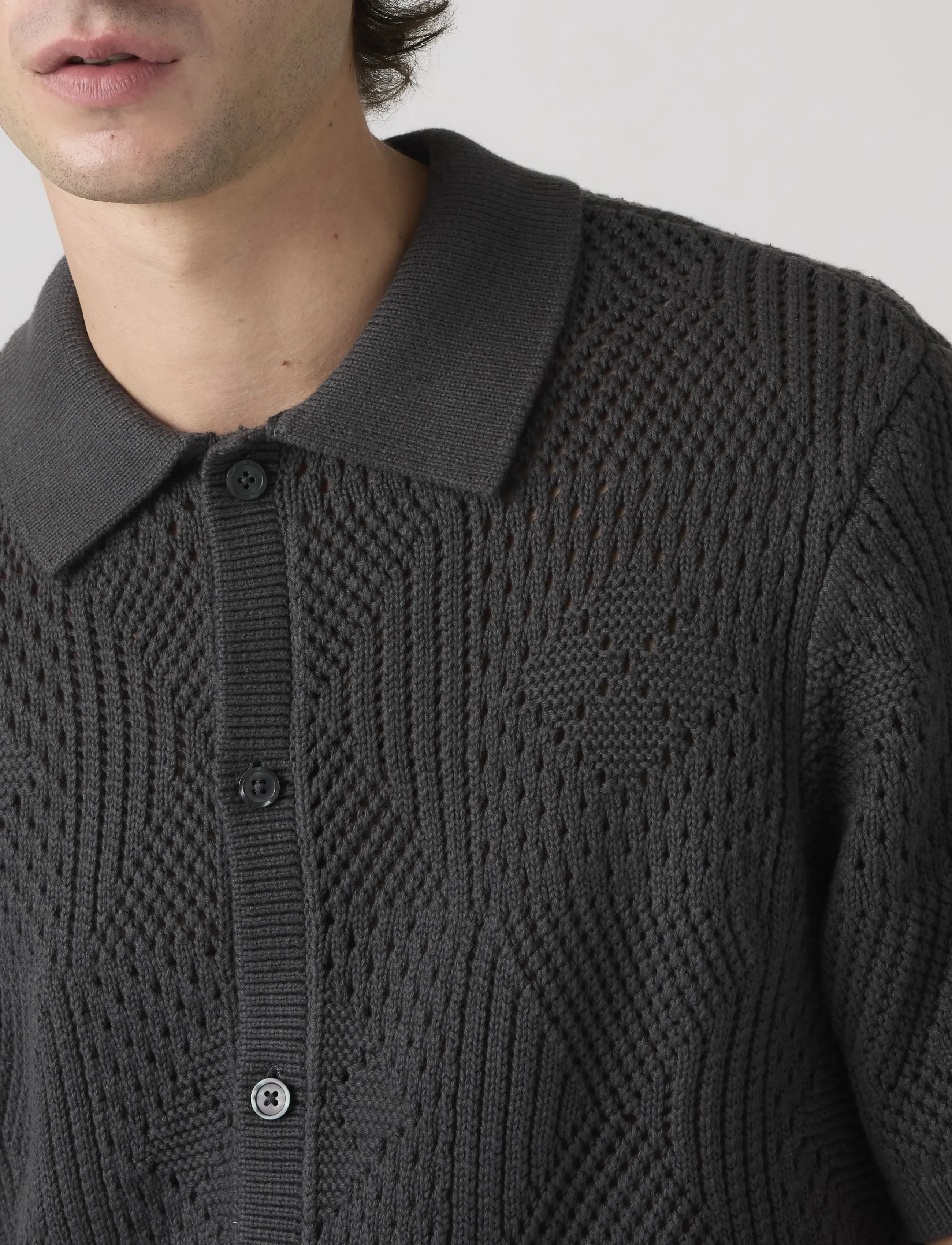 Levi's® - SWEATER CAMP SHIRT DARK PHANTO - stickade pikéer - blacks - 4