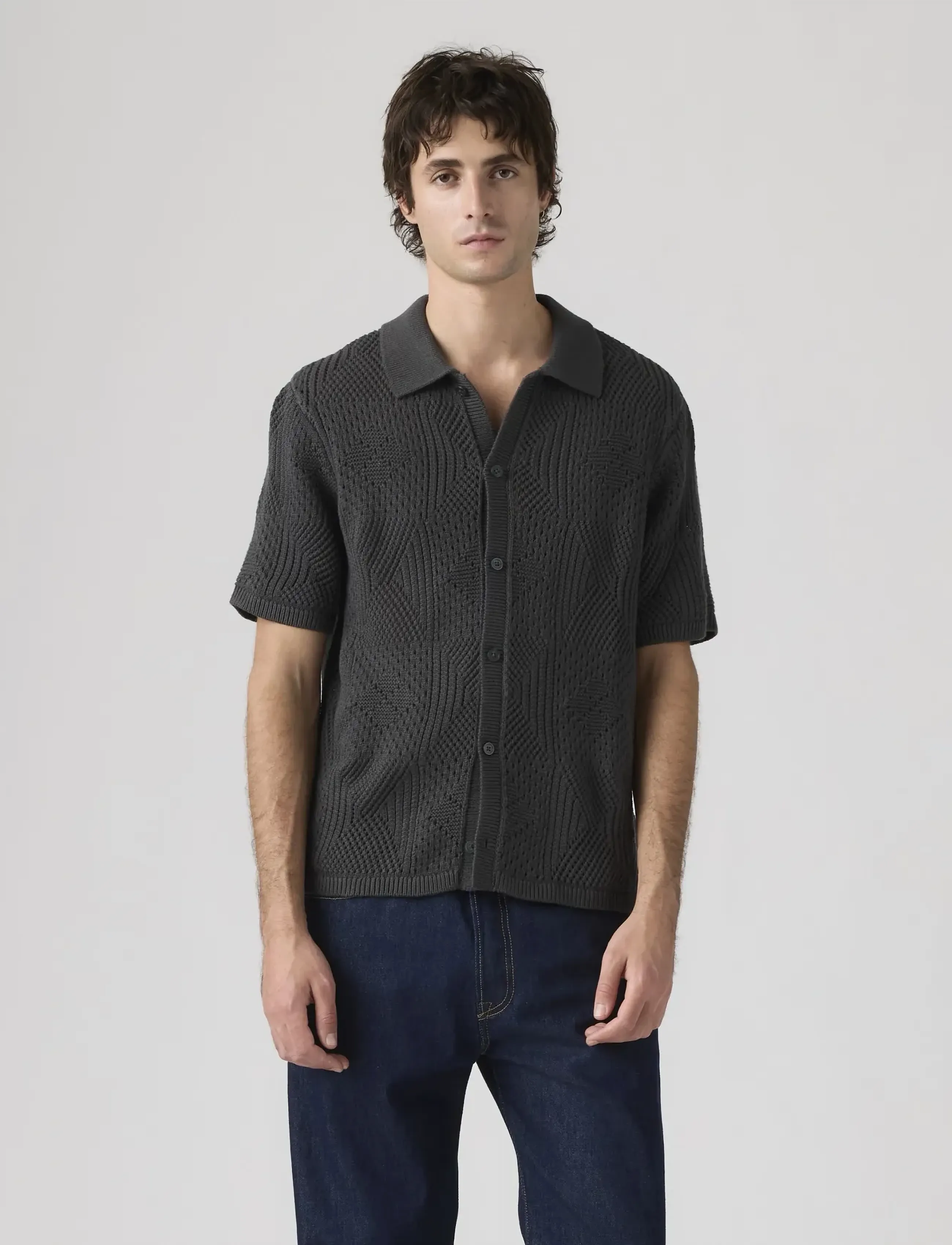 Levi's® - SWEATER CAMP SHIRT DARK PHANTO - stickade pikéer - blacks - 5