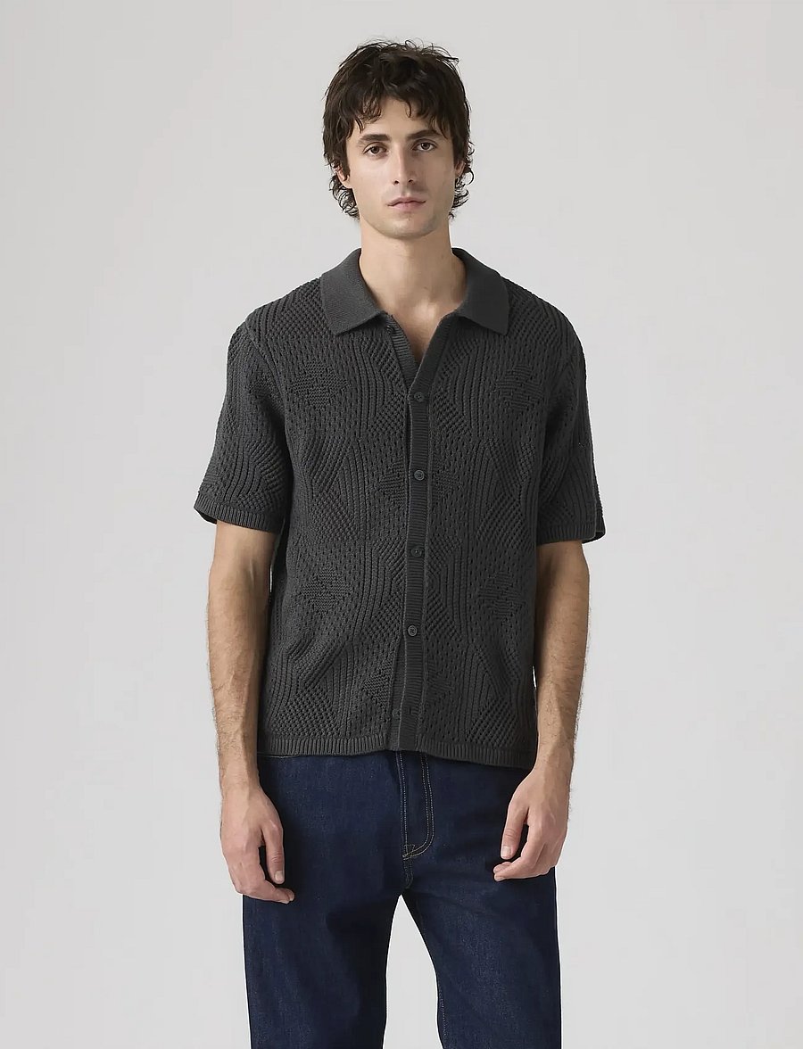 Levi's® - SWEATER CAMP SHIRT DARK PHANTO - gestrickte polohemden - blacks - 5