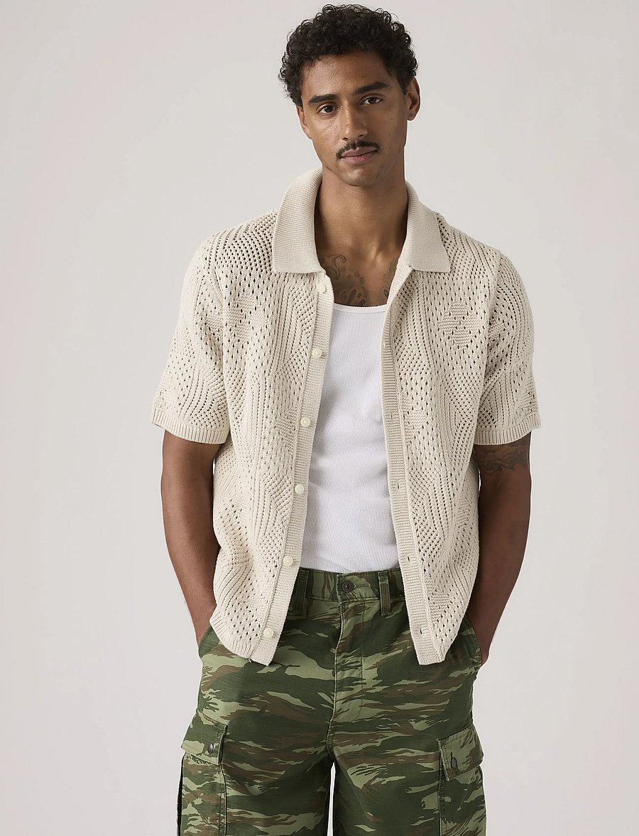 Levi's® - SWEATER CAMP SHIRT PUMICE STON - knitted polos - neutrals - 0