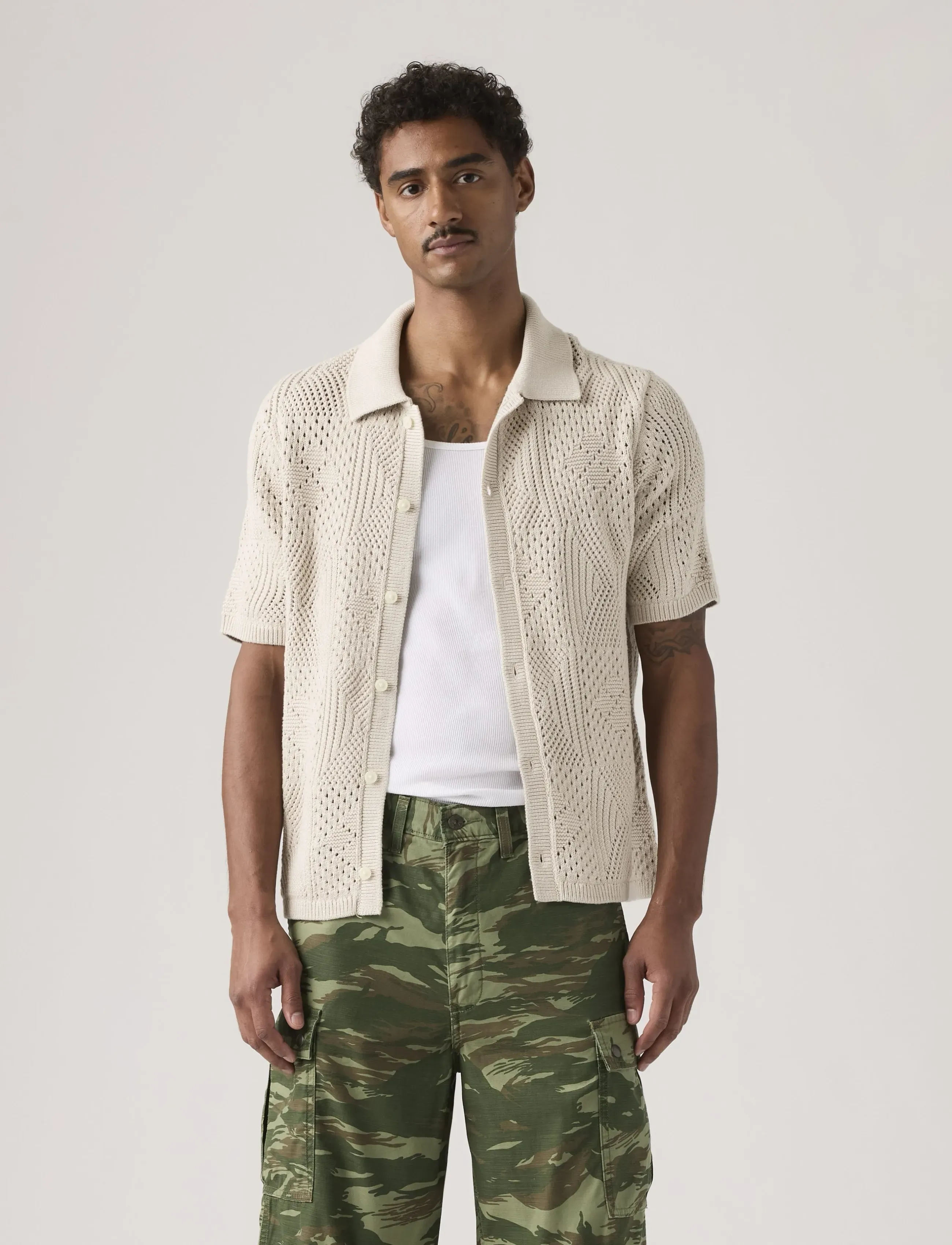 Levi's® - SWEATER CAMP SHIRT PUMICE STON - gestrickte polohemden - neutrals - 5