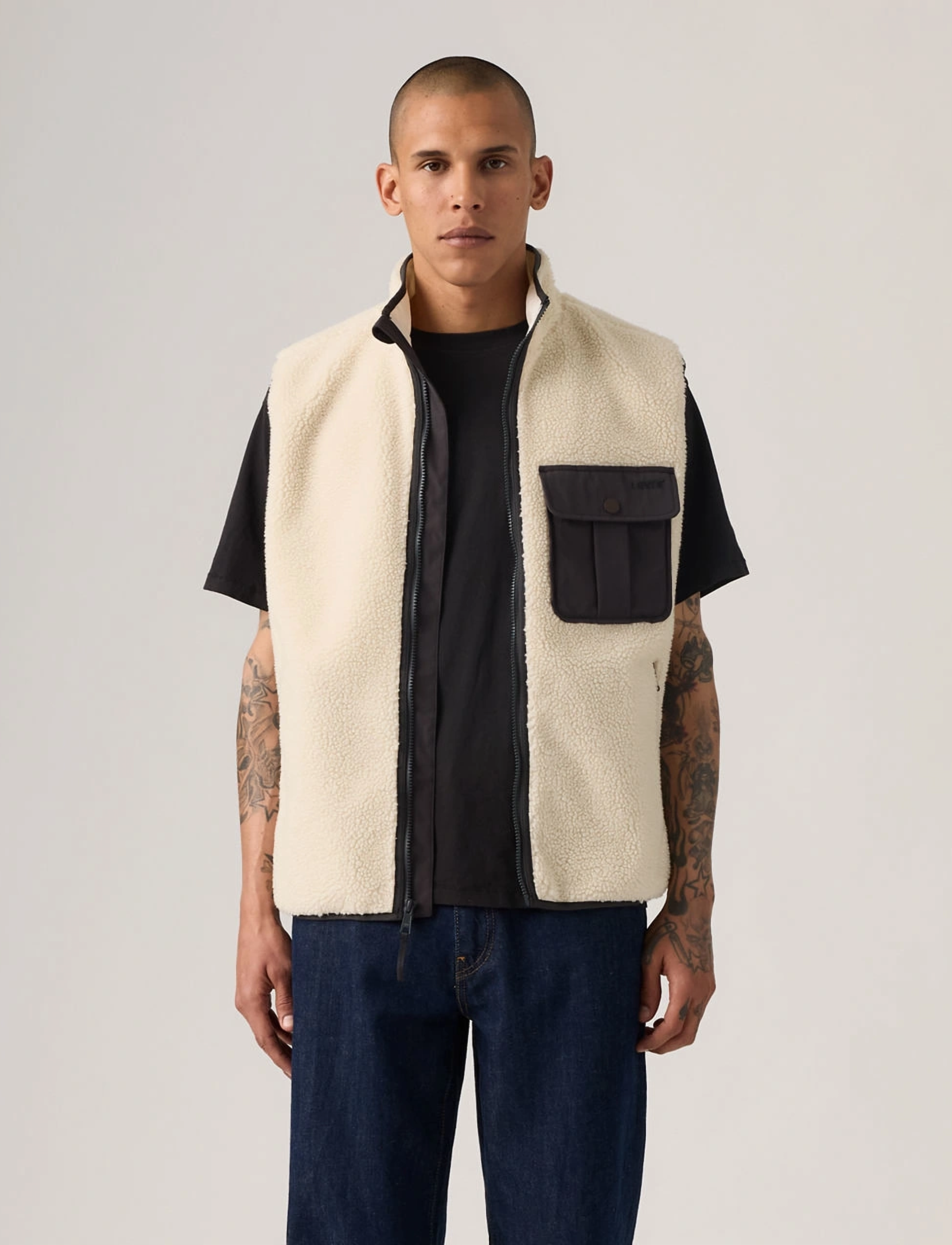 Levi's Joonie Sherpa Vest Oatmeal, XL, Cream, Overtøj > Veste, Herre