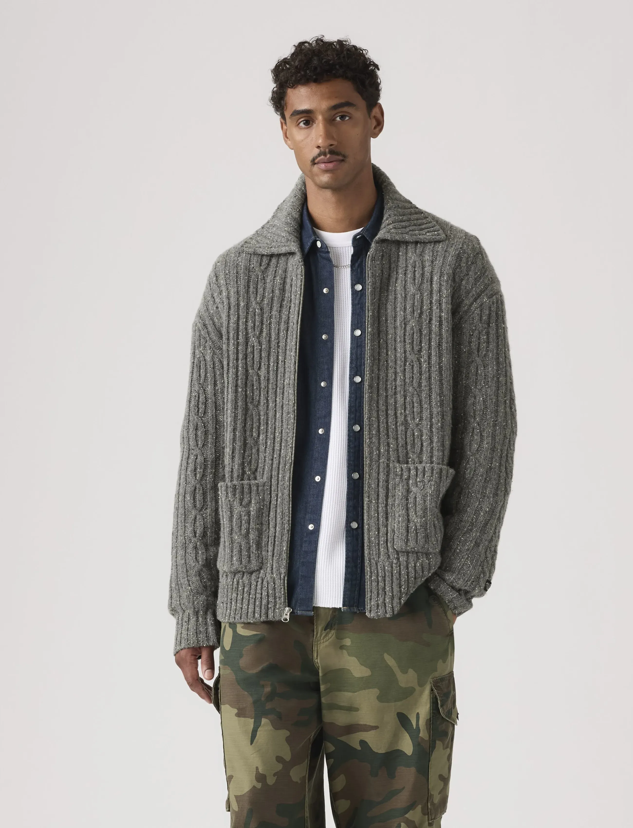 Levi's Telegraph Zip Cardigan Quarry, S, Grey, Strik > Trøjer Med Fuld Lynlås, Herre