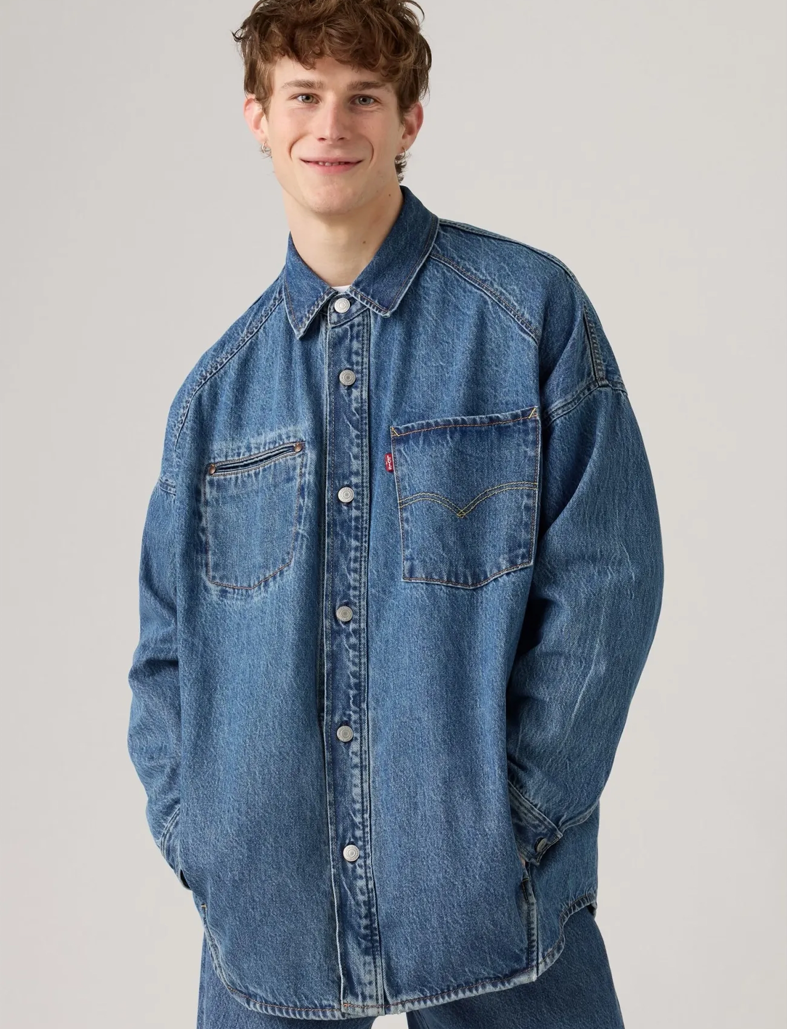 Levi's Levis Twist Shacket Lets Do Th, L, Denim, Blau - Unlined Denim Jackets, Männerswear
