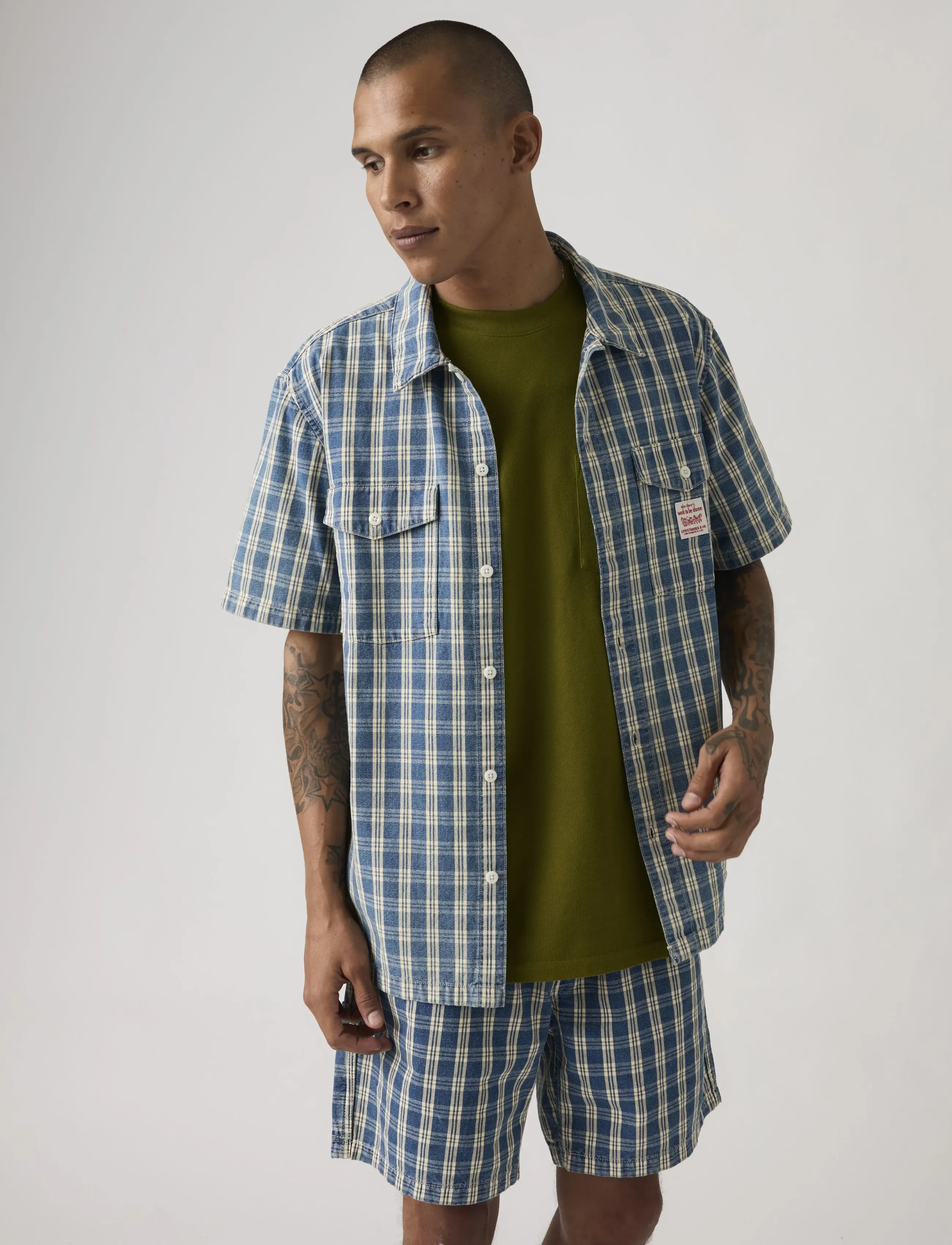 Levi's Ss Worker Ww Summer Check Shir, XL, Shirts, Blau - Short-sleeved Männerswear