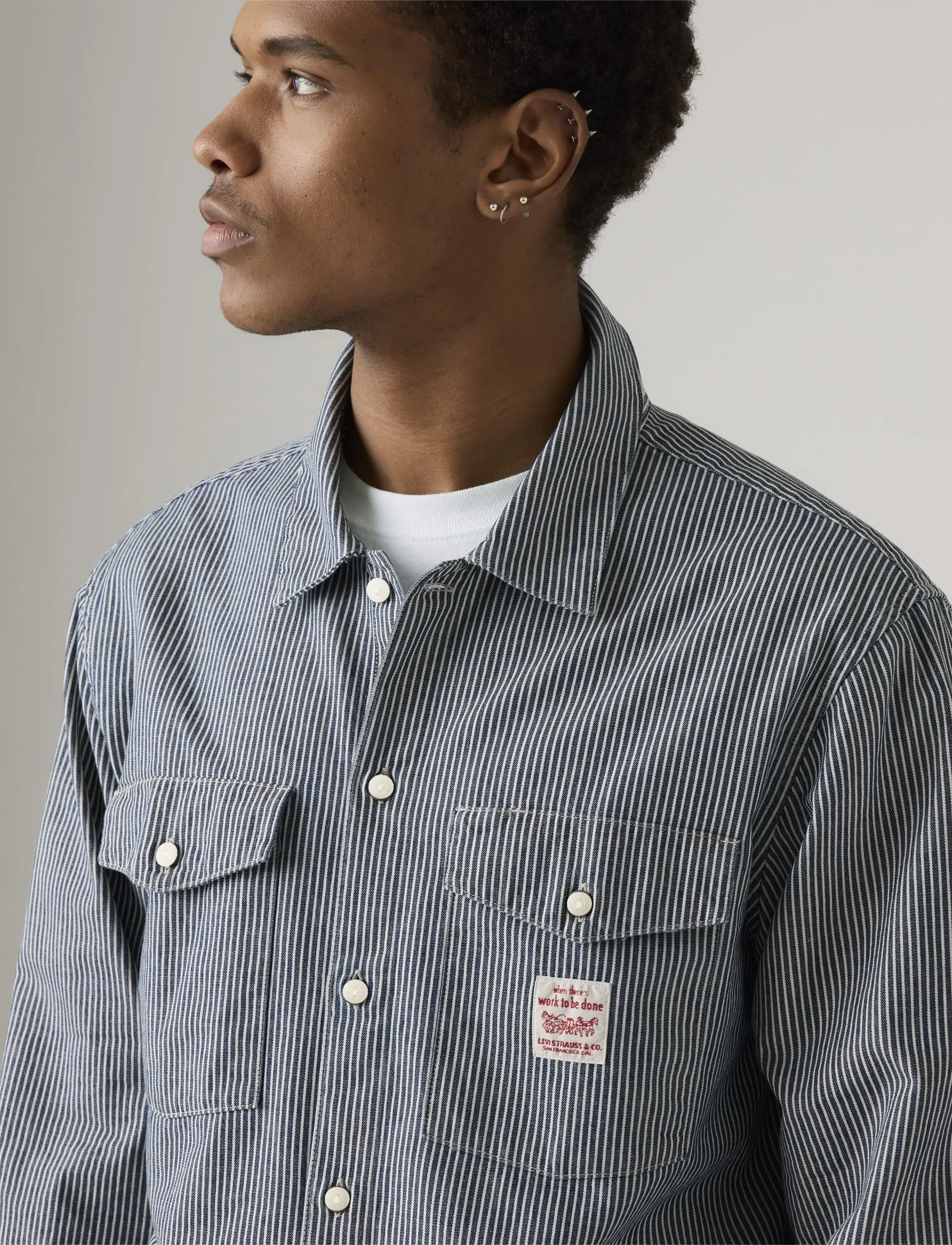 Levi's® - LS WORKER WW WASHINGTON STRIPE - prezenty urodzinowe - dark indigo - flat finish - 4
