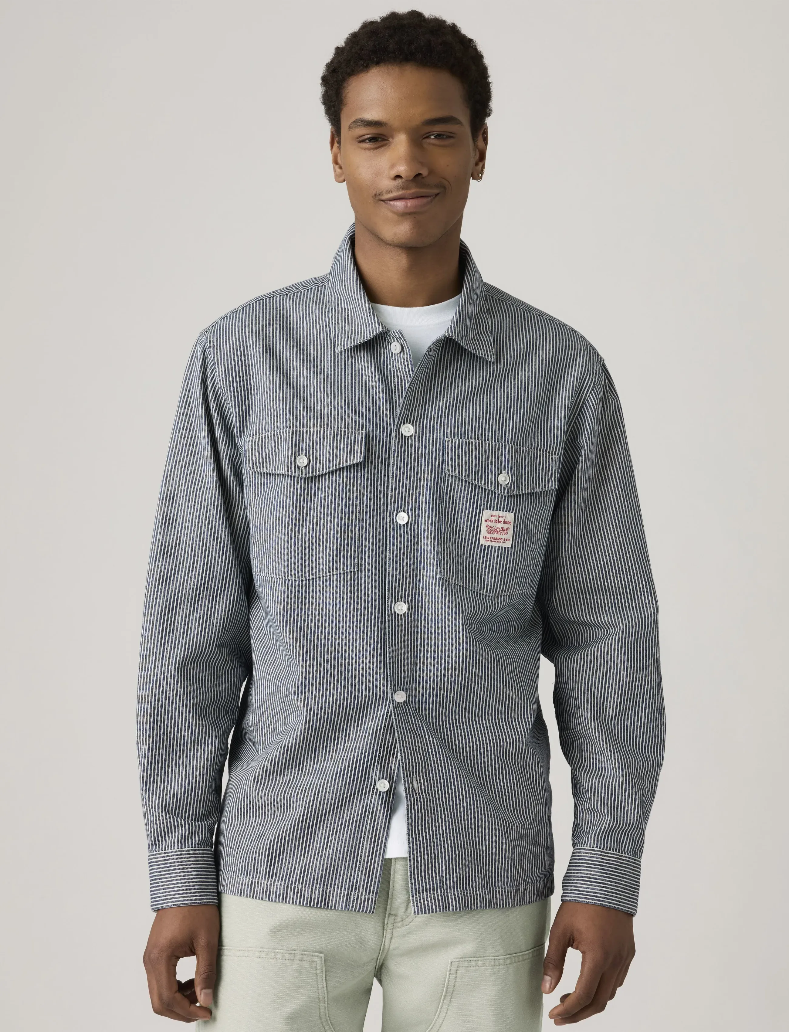 Levi's® - LS WORKER WW WASHINGTON STRIPE - prezenty urodzinowe - dark indigo - flat finish - 5