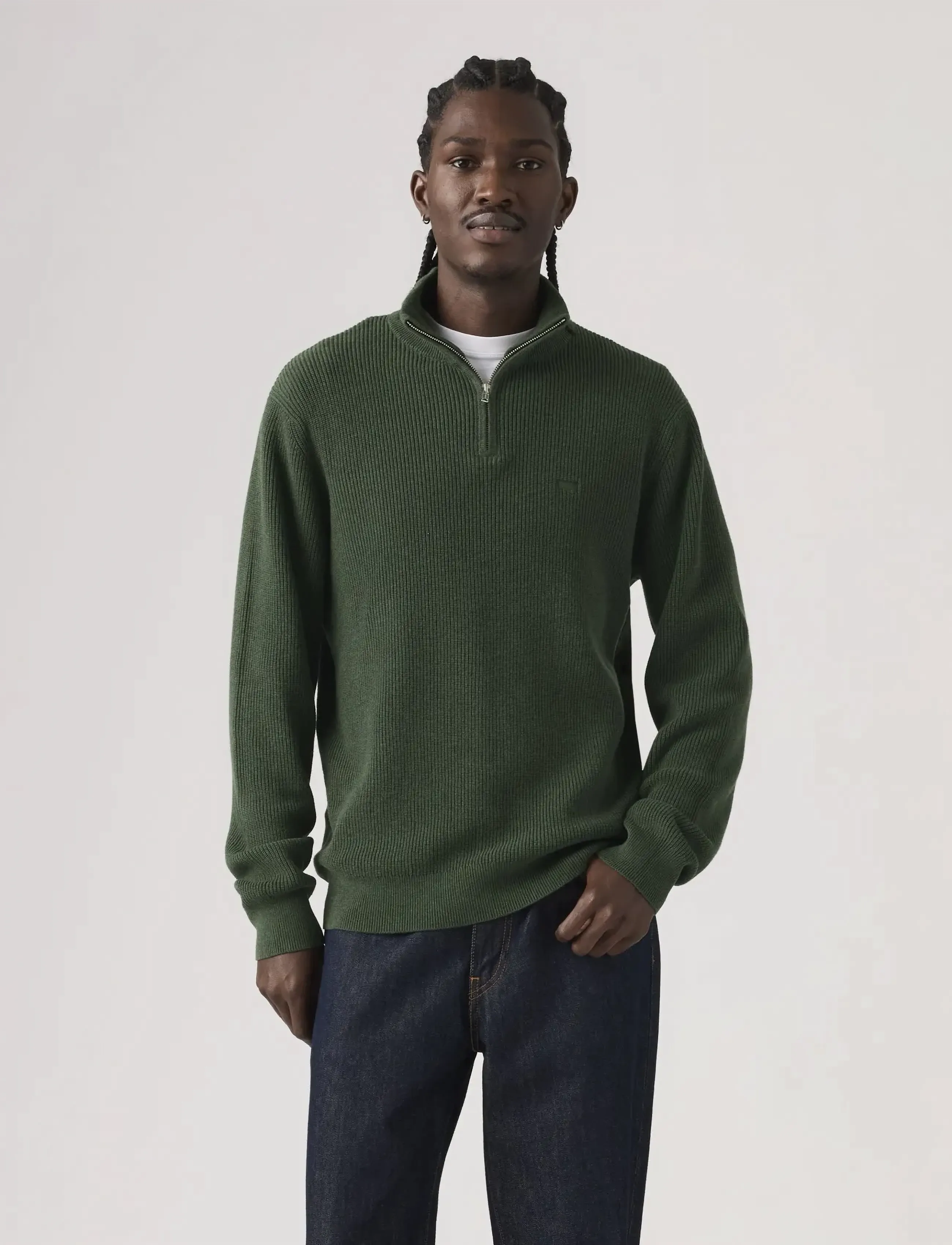 Levi's Hm Quarter Zip Sweater Duffel, XL, Khaki green, Strik > Rullekraves, Herre