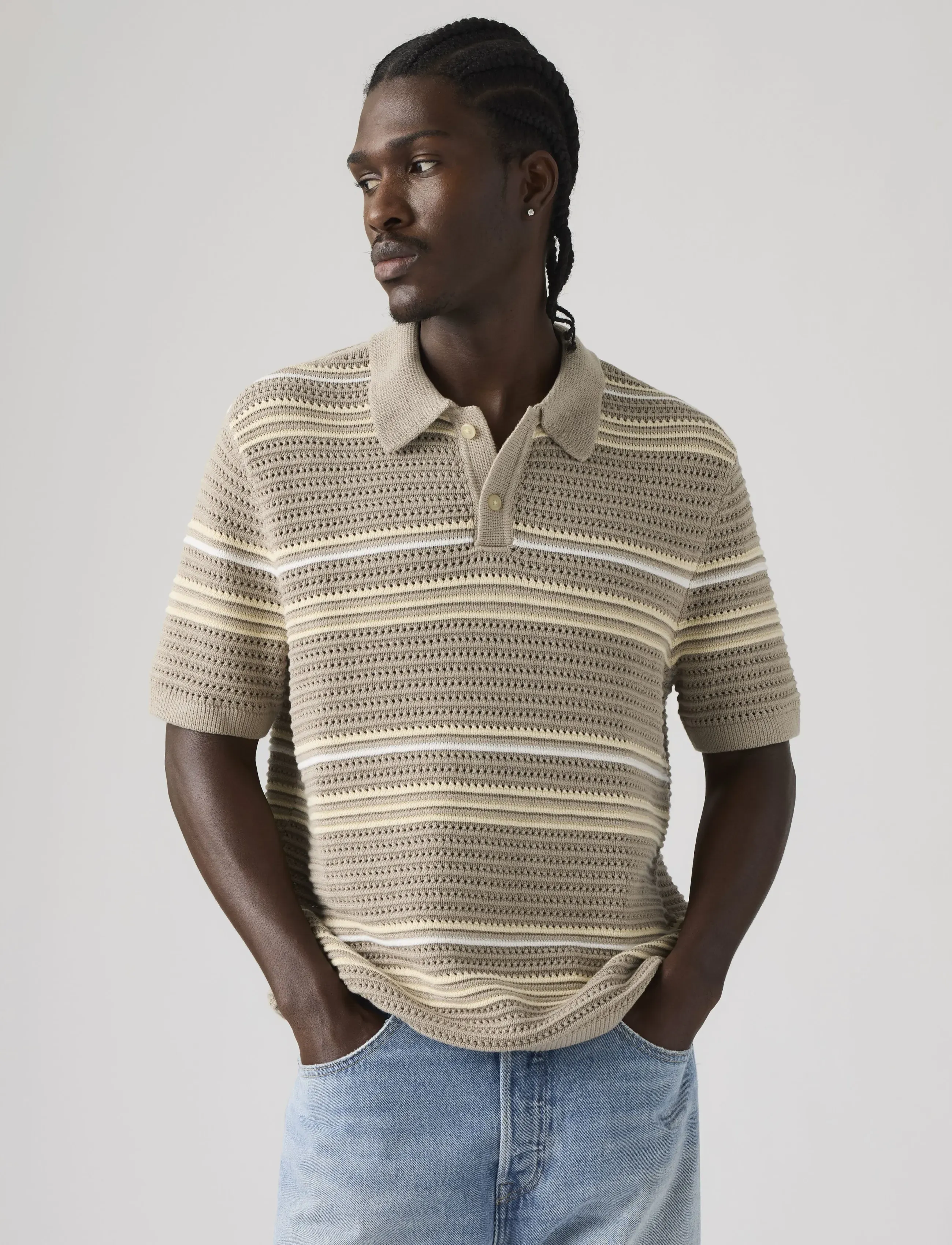 Levi's Laguna Sweater Polo Terrace St, L, Brown, Strik > Kortærmede Strikkede Poloer, Herre