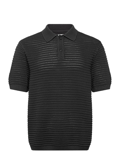 Levi's® LAGUNA SWEATER POLO DARK PHANT - Poloskjorter i strik med korte ærmer - BLACKS / black