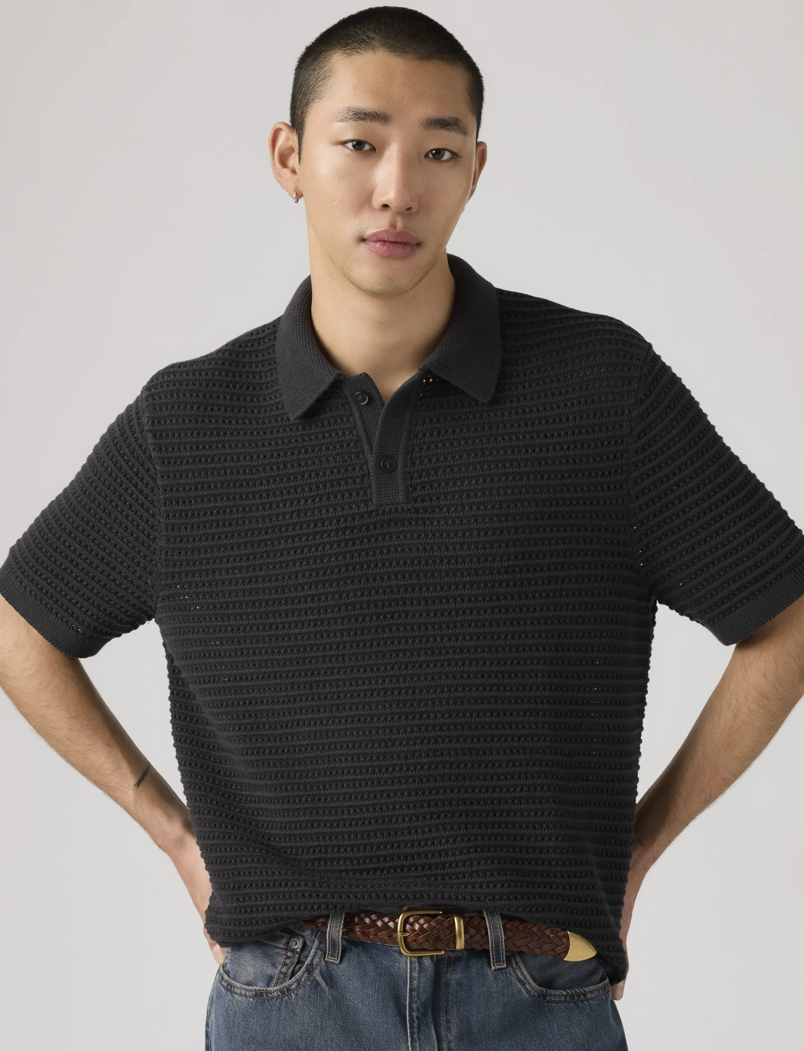 Levi's Laguna Sweater Polo Dark Phant, Mænd, Strik Polo, Sort, Str: S