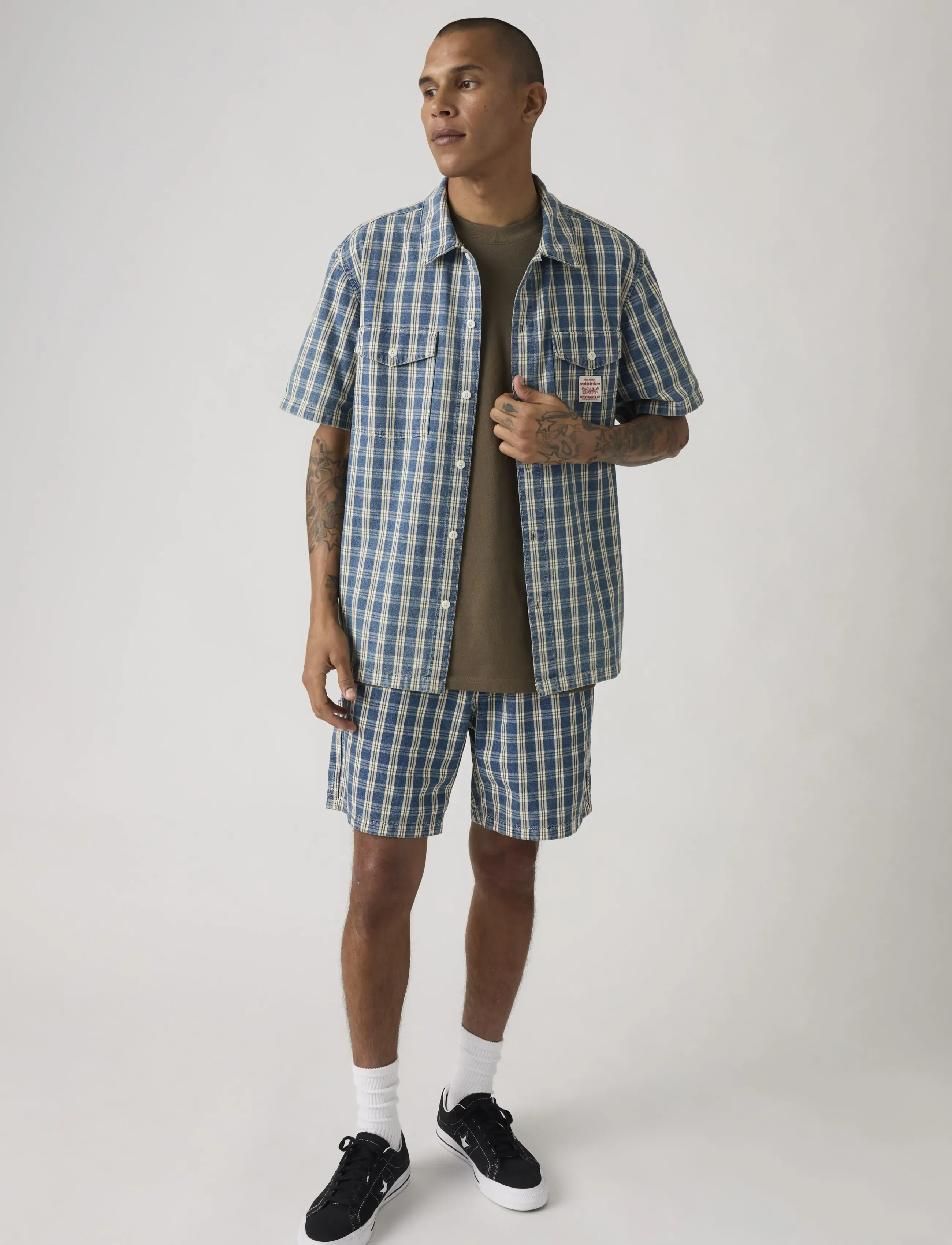 Levi's® PULLON WORK SHORT SUMMER CHECK - Casual shorts - MED INDIGO - FLAT FINISH / multi