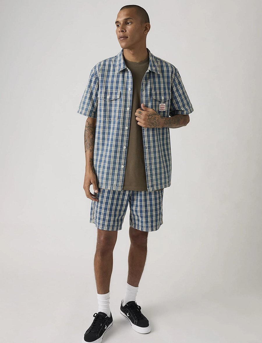 Levi's® - PULLON WORK SHORT SUMMER CHECK - casual shorts - med indigo - flat finish - 0