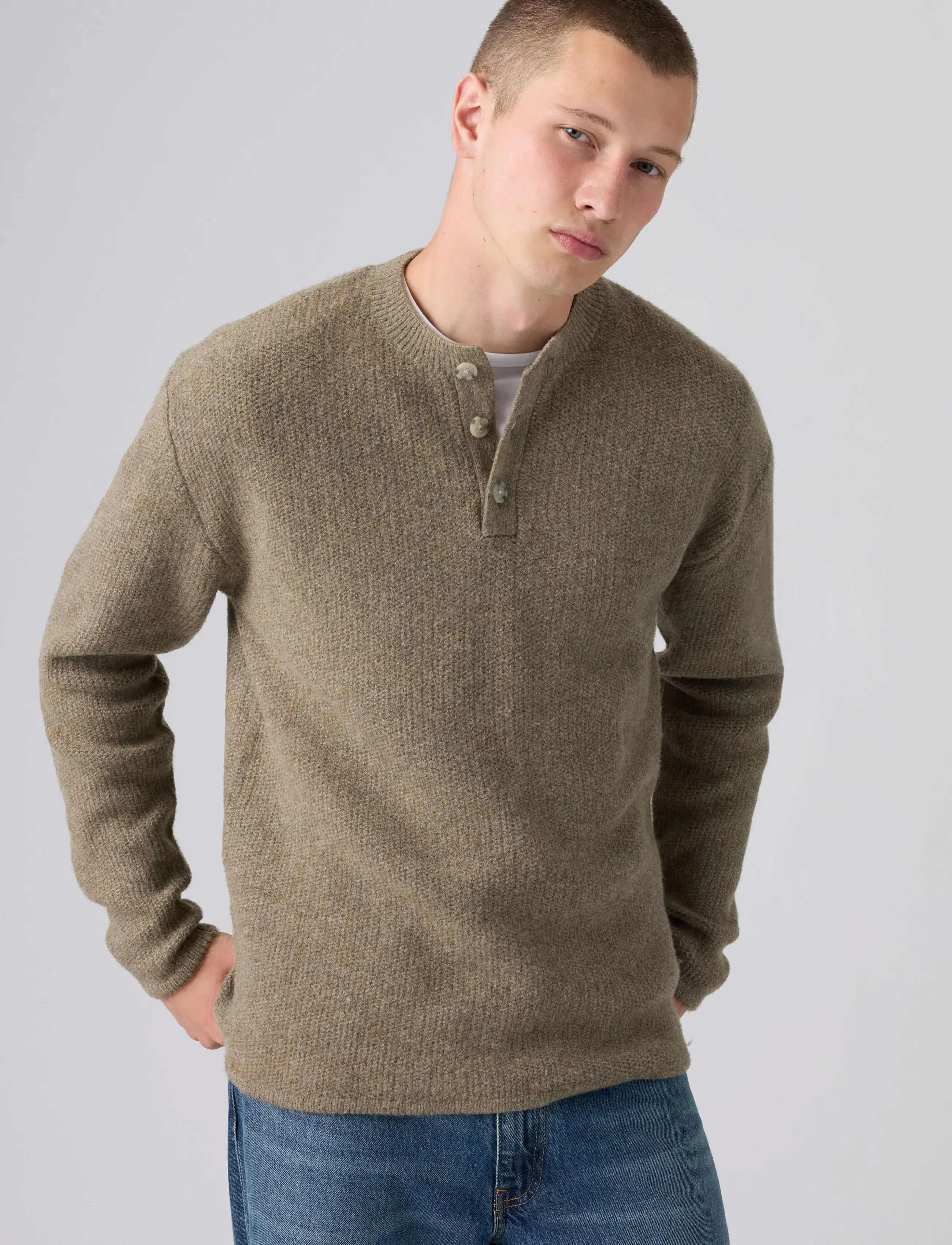 Levi's® - WOODACRE HENLEY SWEATER BRINDL - sügisesed riided - neutrals - 0
