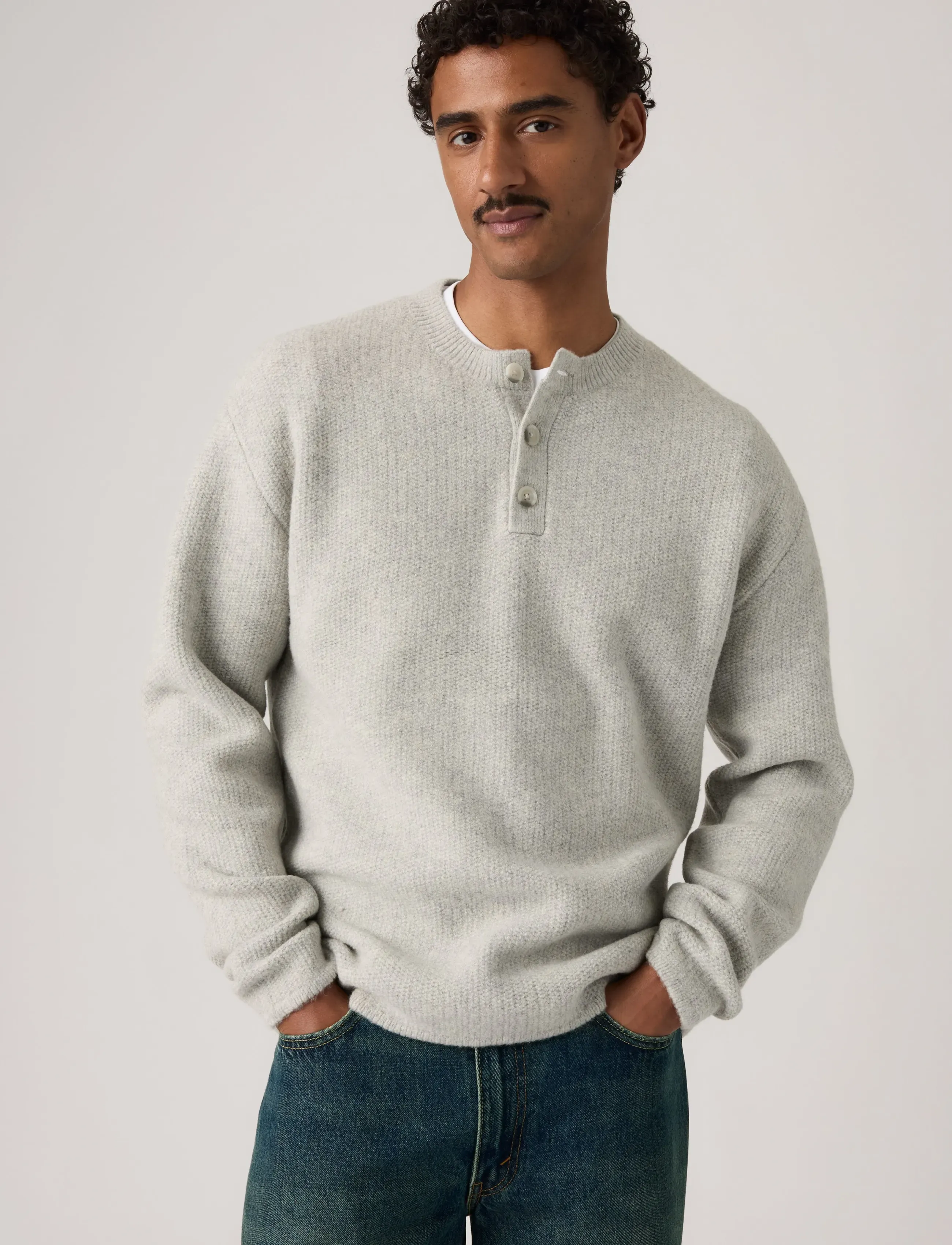 Levi's® - WOODACRE HENLEY SWEATER WARM L - sügisesed riided - greys - 0
