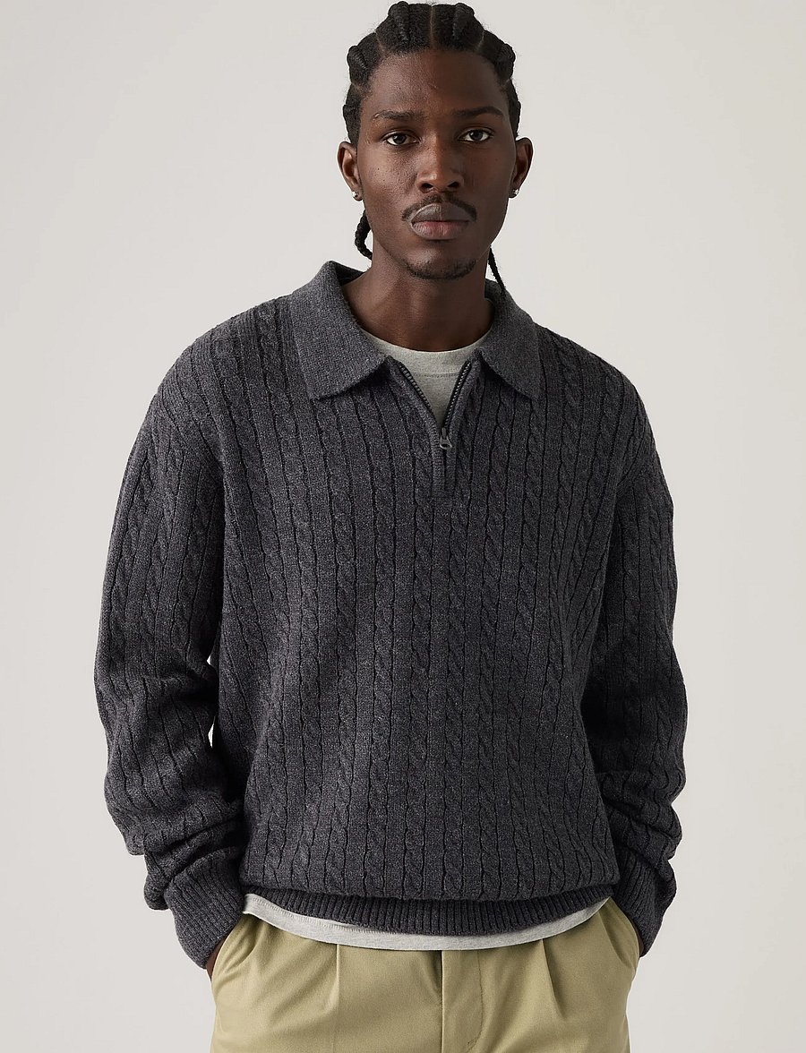 Levi's® - MASON COLLARED QUARTER ZIP OBS - långärmade stickade pikétröjor - blacks - 0