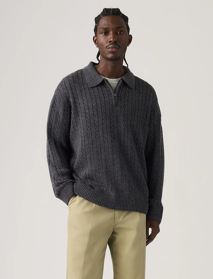 Levi's® - MASON COLLARED QUARTER ZIP OBS - långärmade stickade pikétröjor - blacks - 3