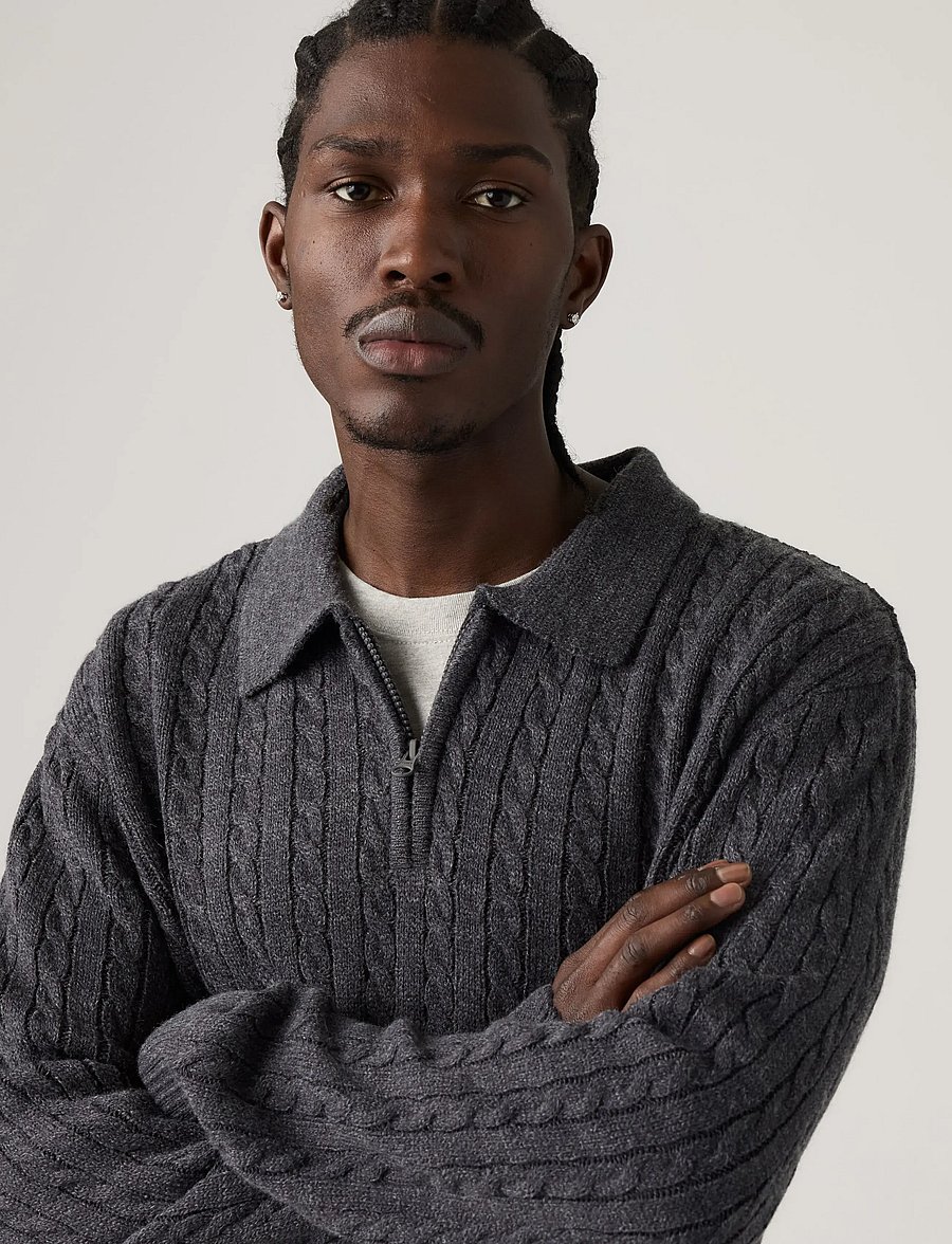 Levi's® - MASON COLLARED QUARTER ZIP OBS - långärmade stickade pikétröjor - blacks - 5