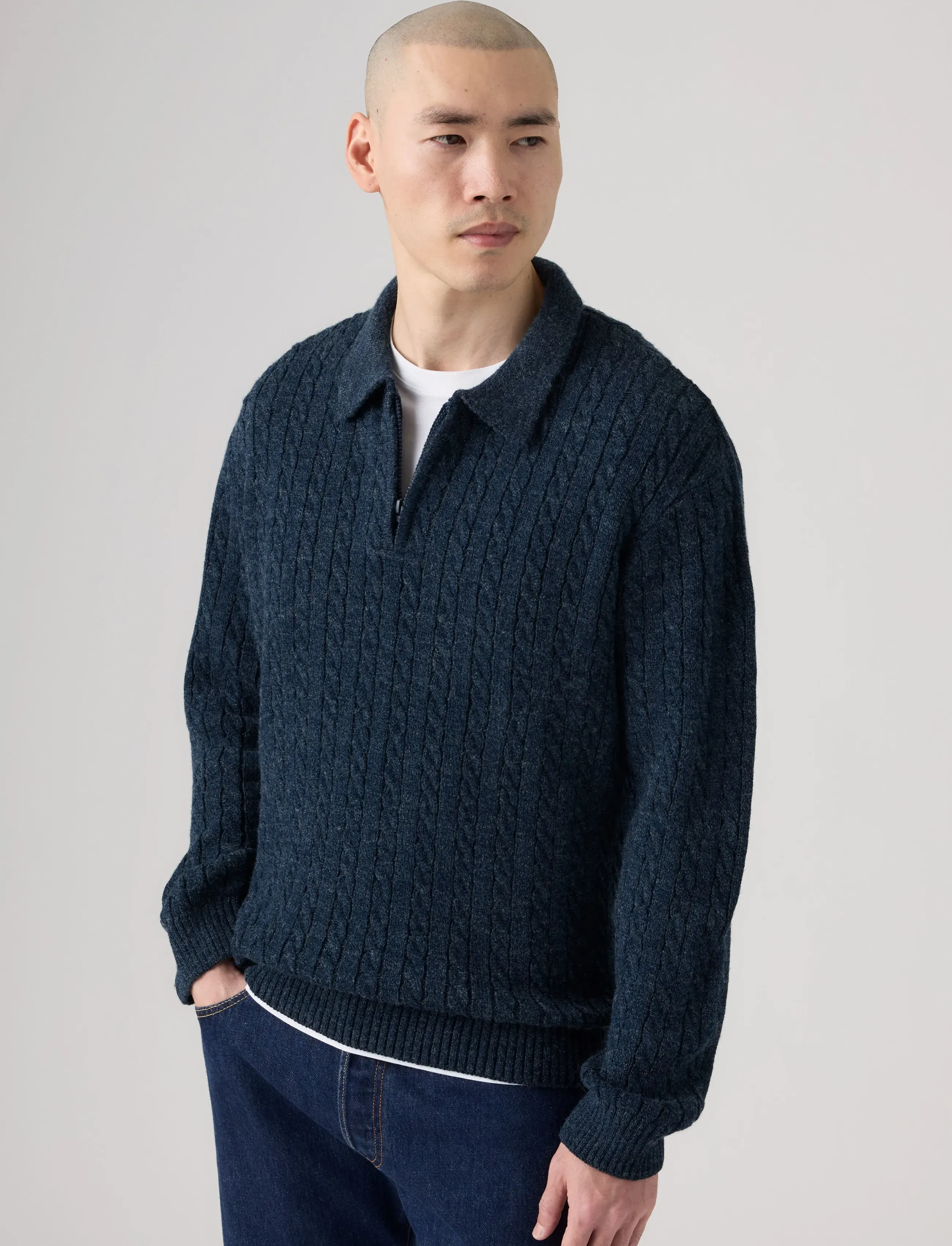 Levi's Mason Collared Quarter Zip Win, Mænd, Quarter Zip Striktrøje Med Krave, Navy, Str: L