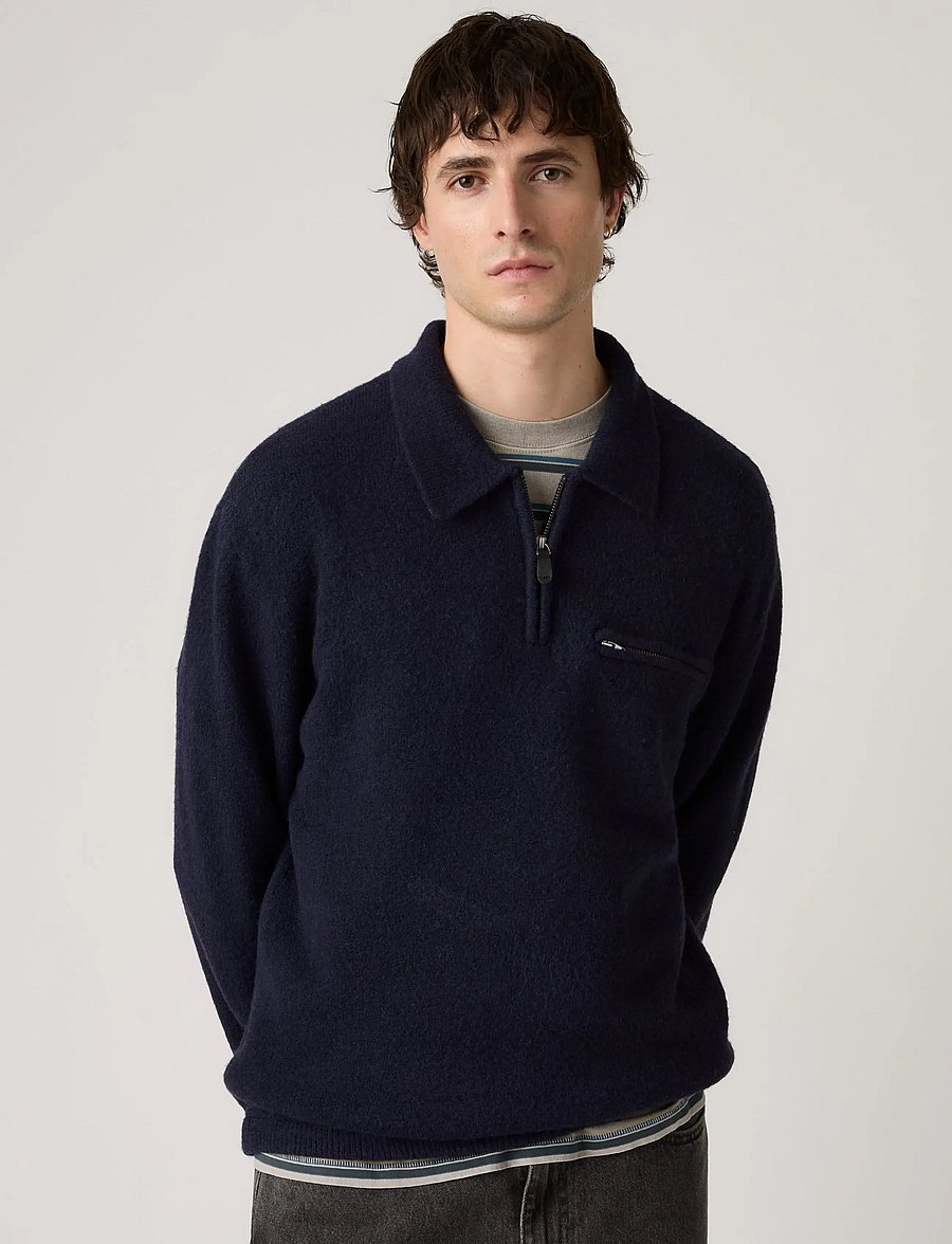 Levi's® - BOULDER COLLARED HALF ZIP NAVY - long-sleeved knitted polos - blues - 0