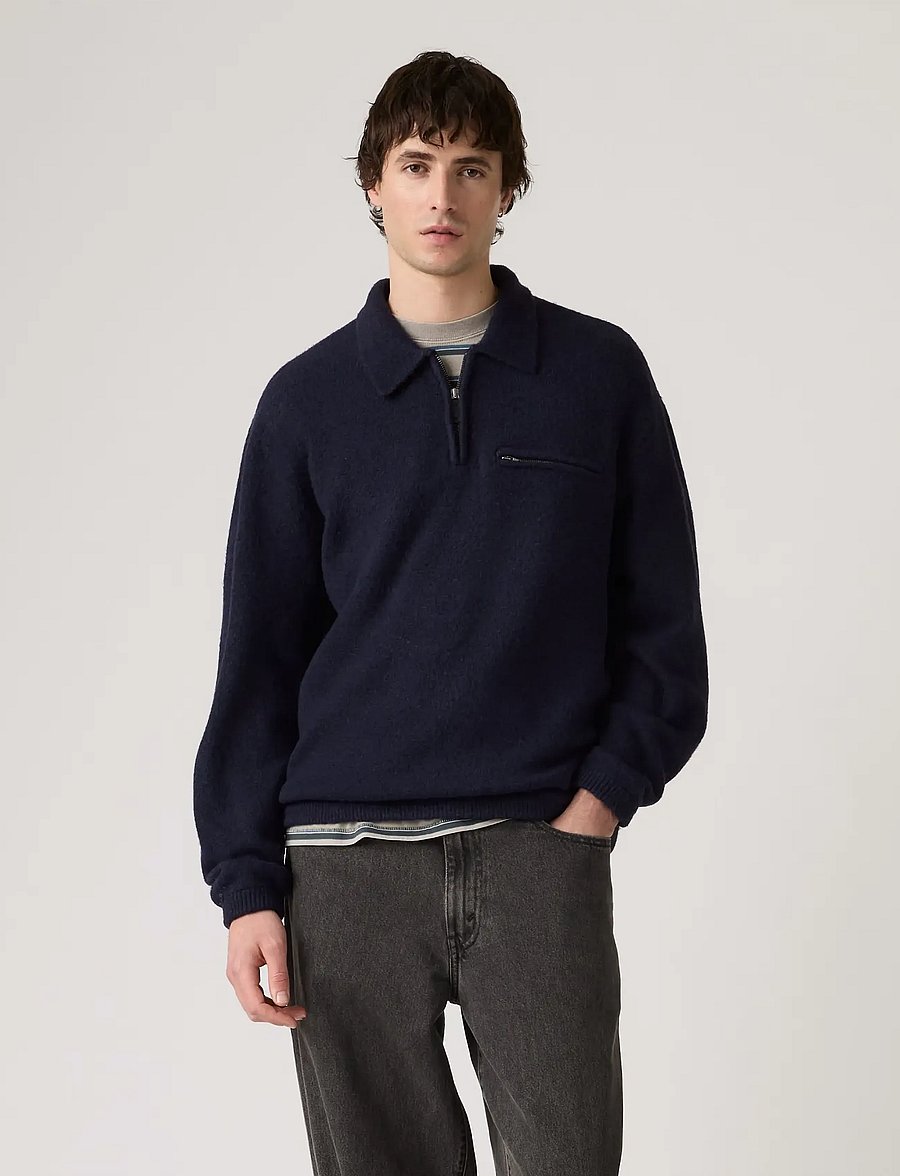Levi's® - BOULDER COLLARED HALF ZIP NAVY - long-sleeved knitted polos - blues - 3
