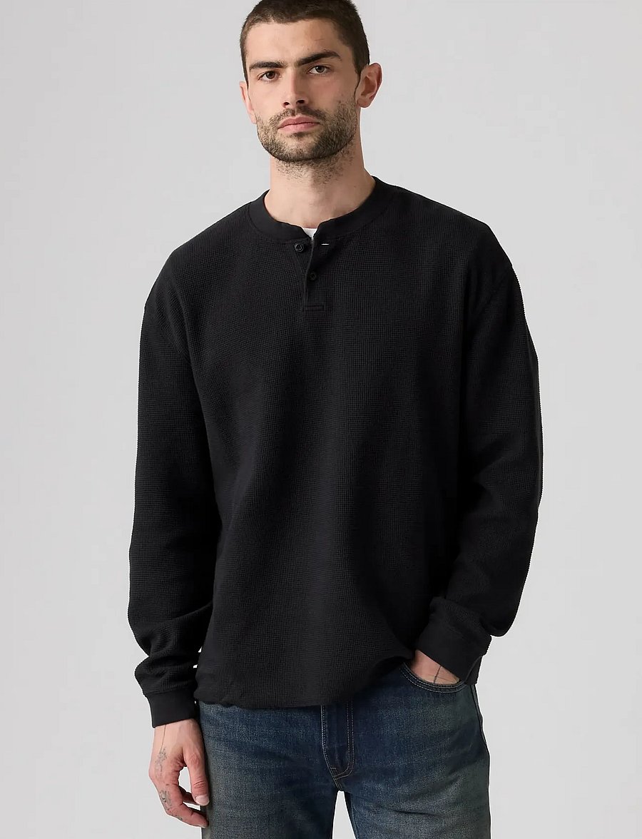 Levi's® - LS RLX BUTTON HENLEY MINERAL B - long-sleeved t-shirts - blacks - 0