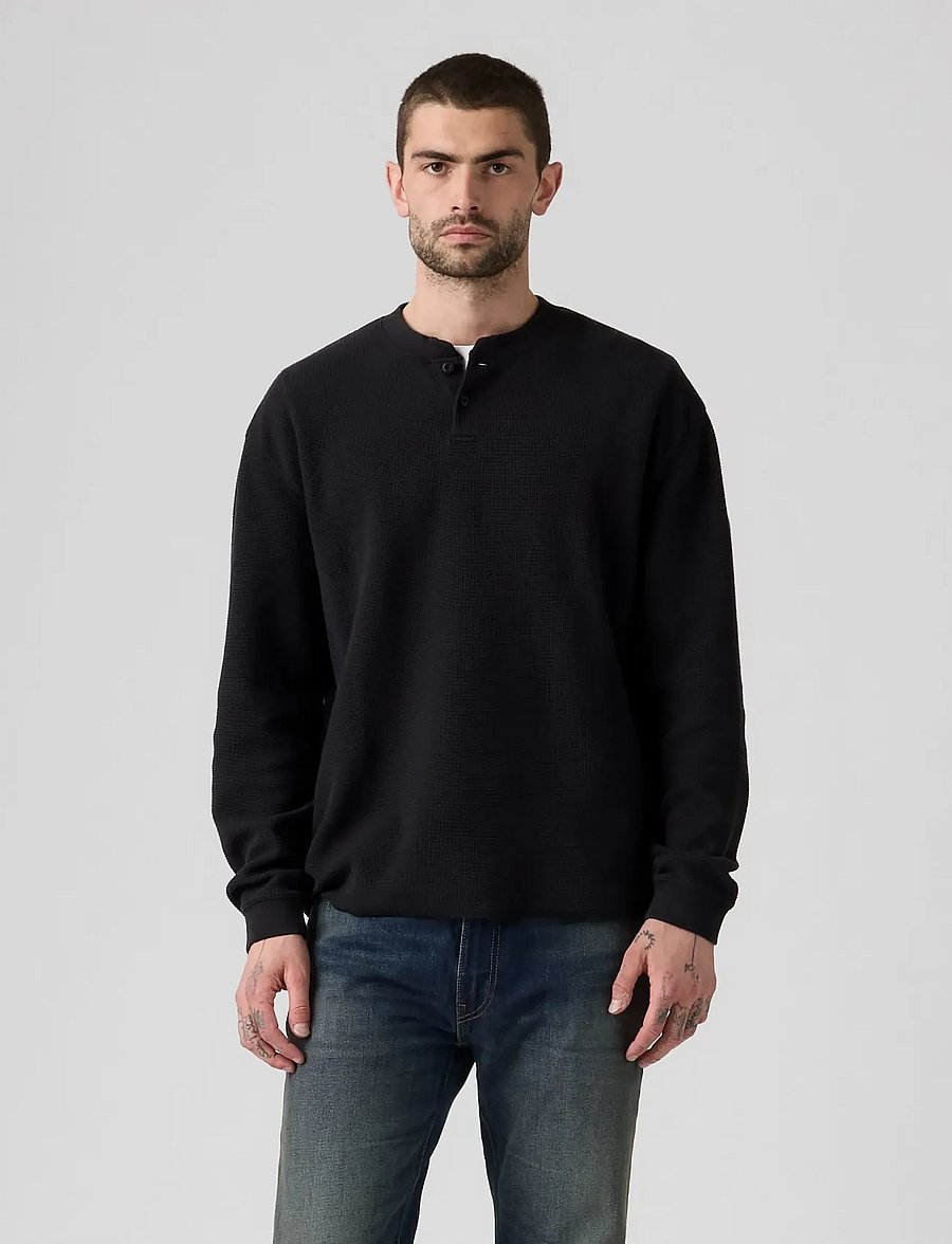 Levi's® - LS RLX BUTTON HENLEY MINERAL B - long-sleeved t-shirts - blacks - 3