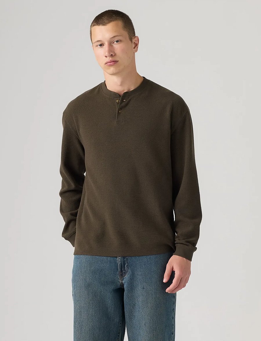 Levi's® - LS RLX BUTTON HENLEY COFFEE - pikkade varrukatega t-särgid - browns - 3