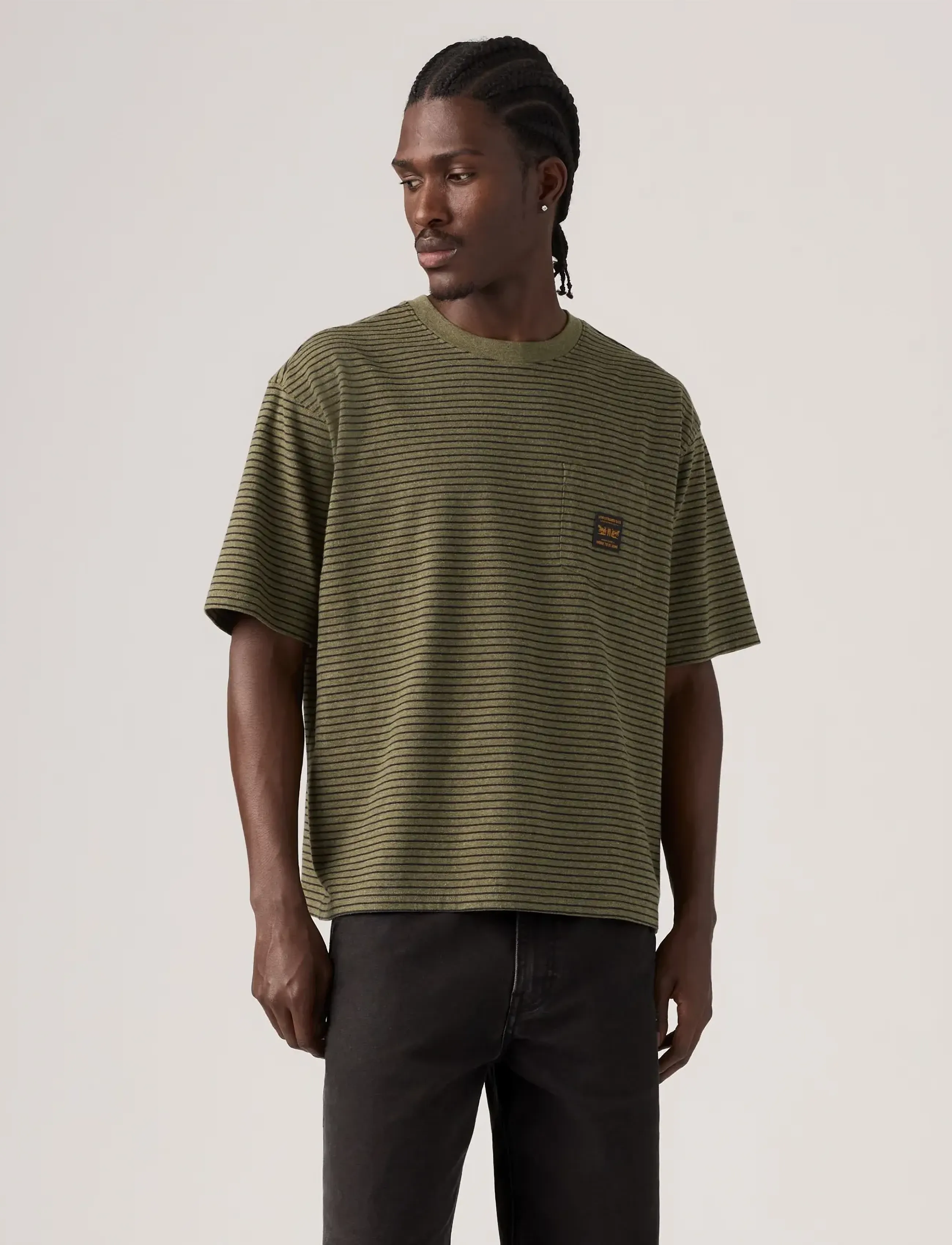 Levi's® - SS WORKWEAR PKT TEE GARRY STRI - kurzärmelige t-shirts - greens - 3