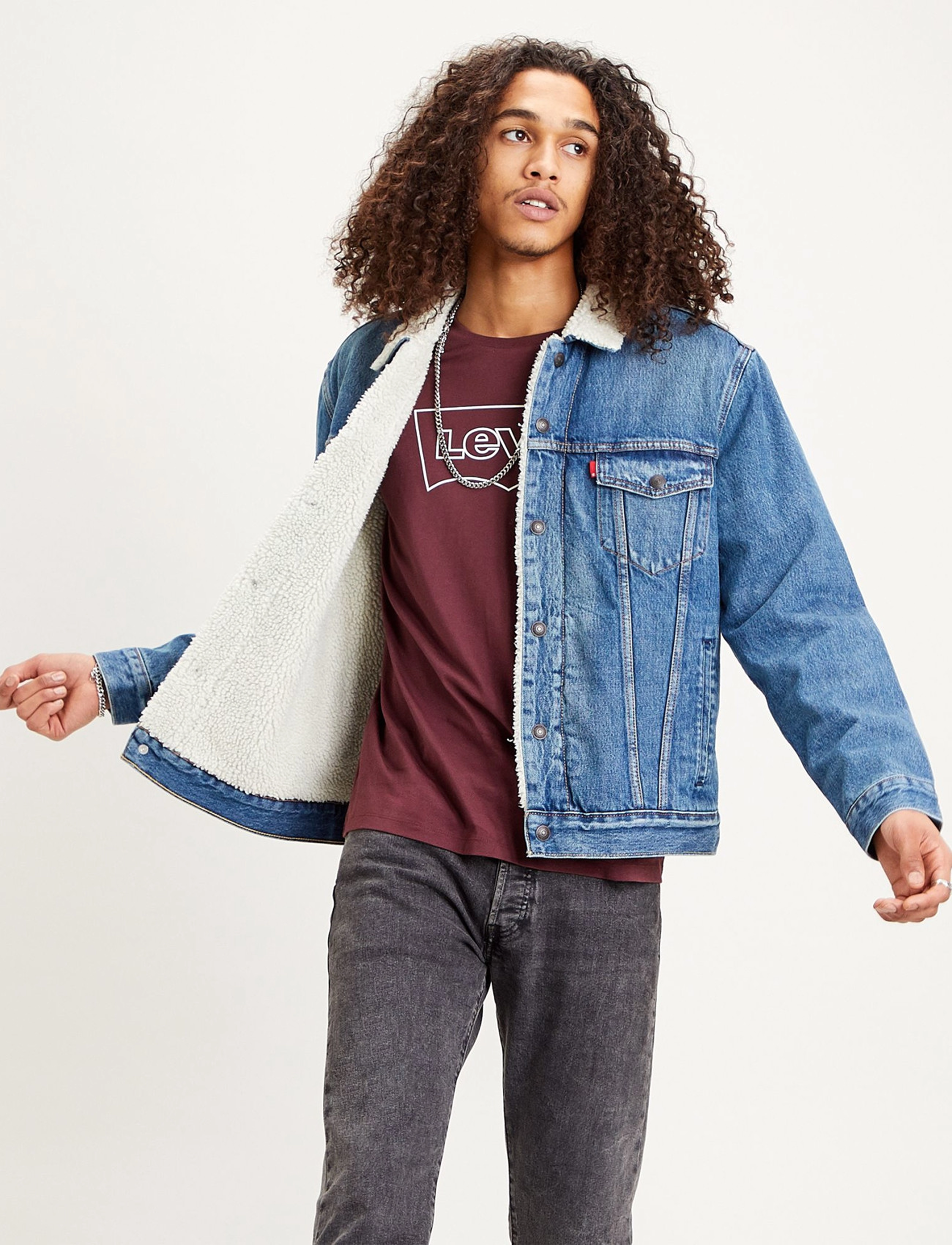 Levi's® TYPE 3 SHERPA TRUCKER FABLE SH - Overtøj - MED INDIGO - WORN IN / blue